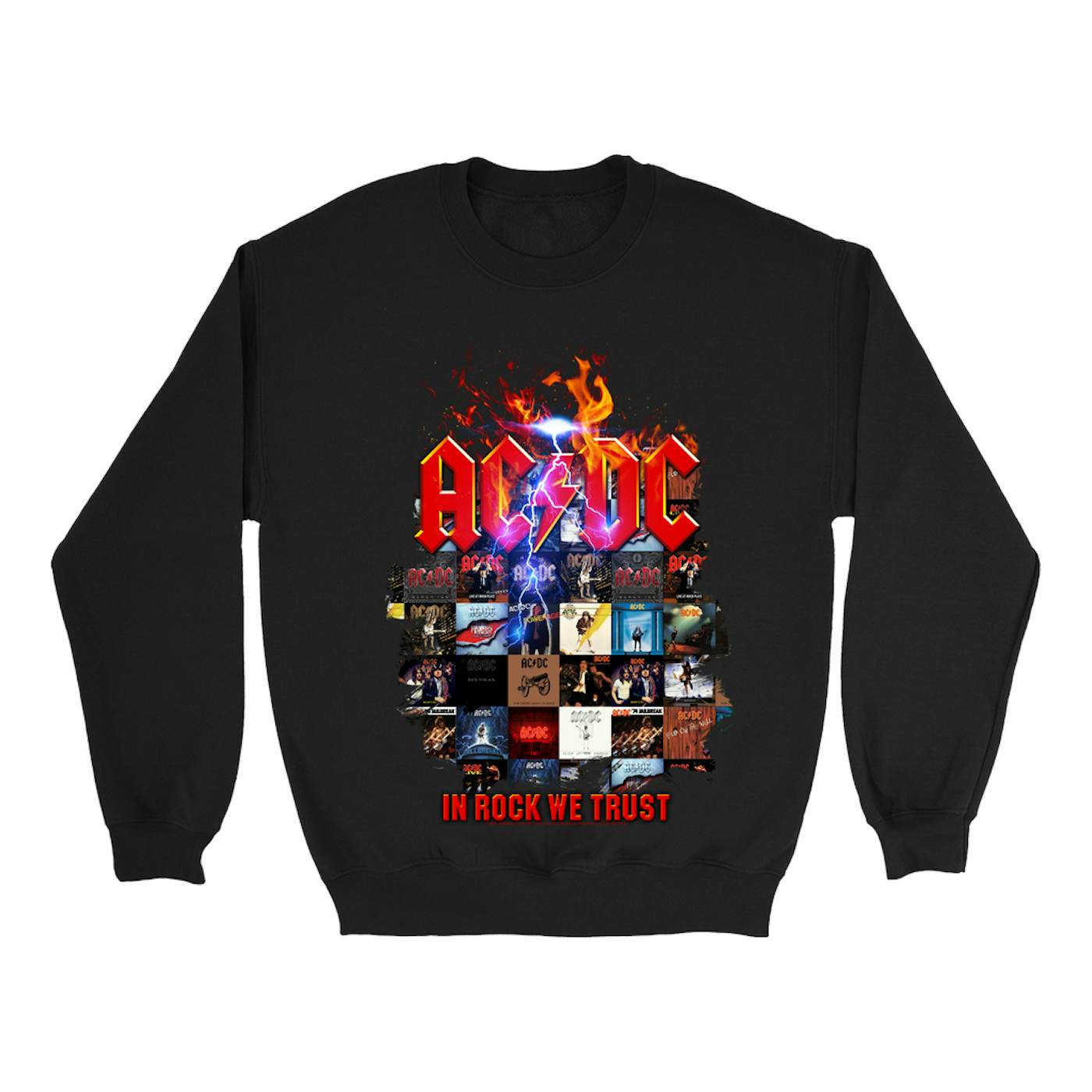 AC/DC Sweatshirt | In Rock We Trust Album Collage Sweatshirt