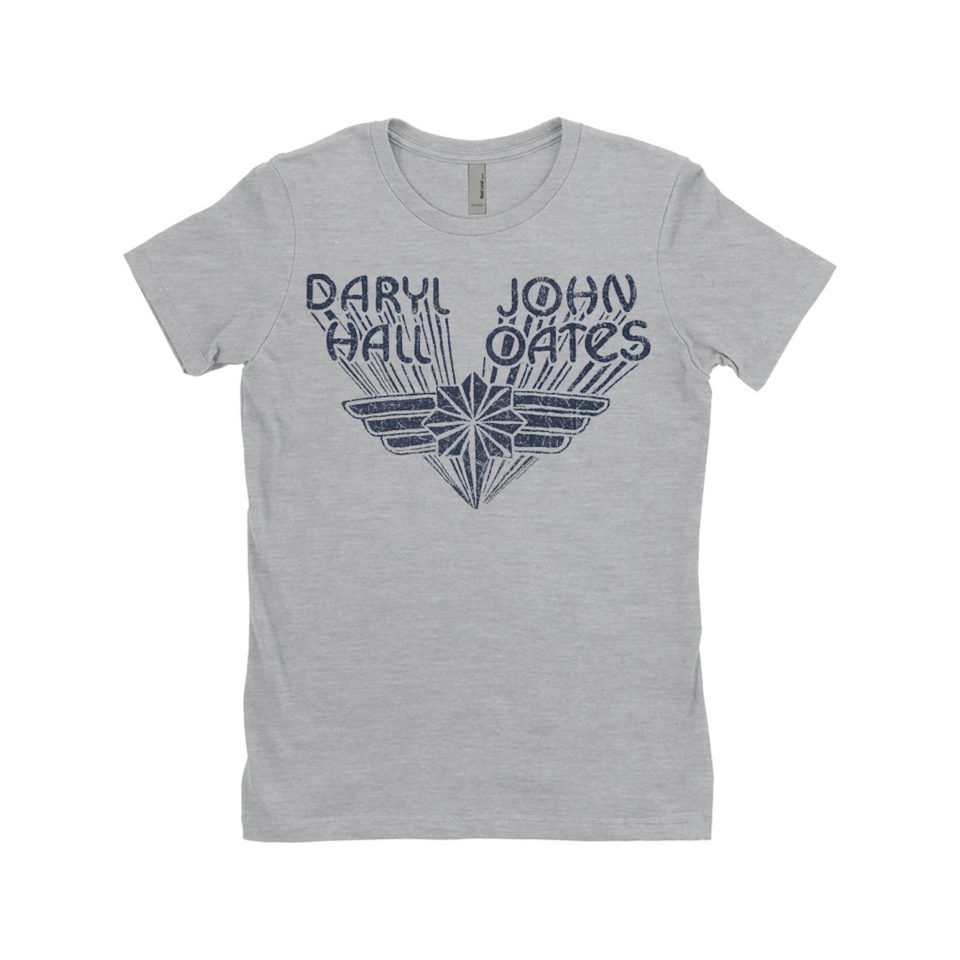 Daryl Hall & John Oates Ladies' Boyfriend T-Shirt | Navy Wings Logo Distressed Hall & Oates Shirt