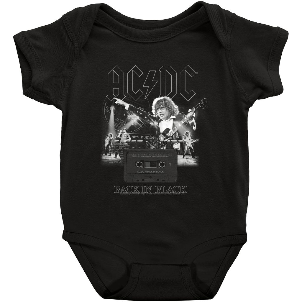 AC/DC Baby Short Sleeve Bodysuit | Back In Black Concert Collage Bodysuit