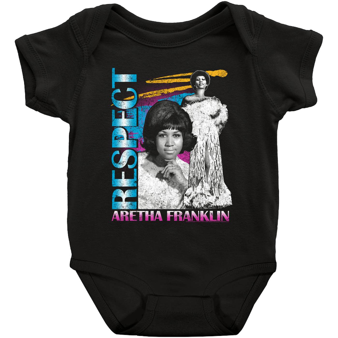 Aretha Franklin Baby Short Sleeve Bodysuit | Respect Pop Art Collage Aretha Franklin Bodysuit