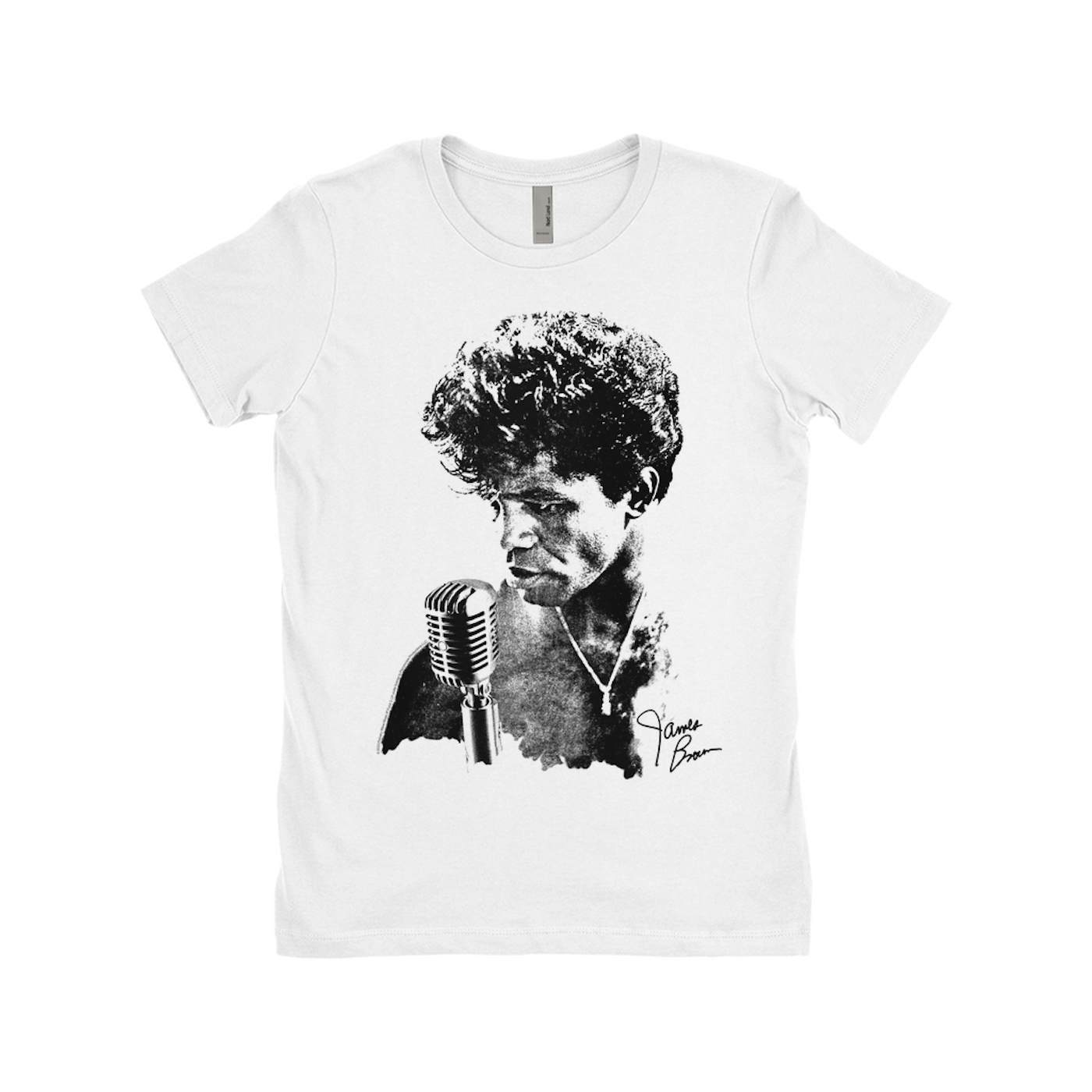 James Brown Ladies' Boyfriend T-Shirt | Grainy Black White Photo With Signature James Brown Shirt