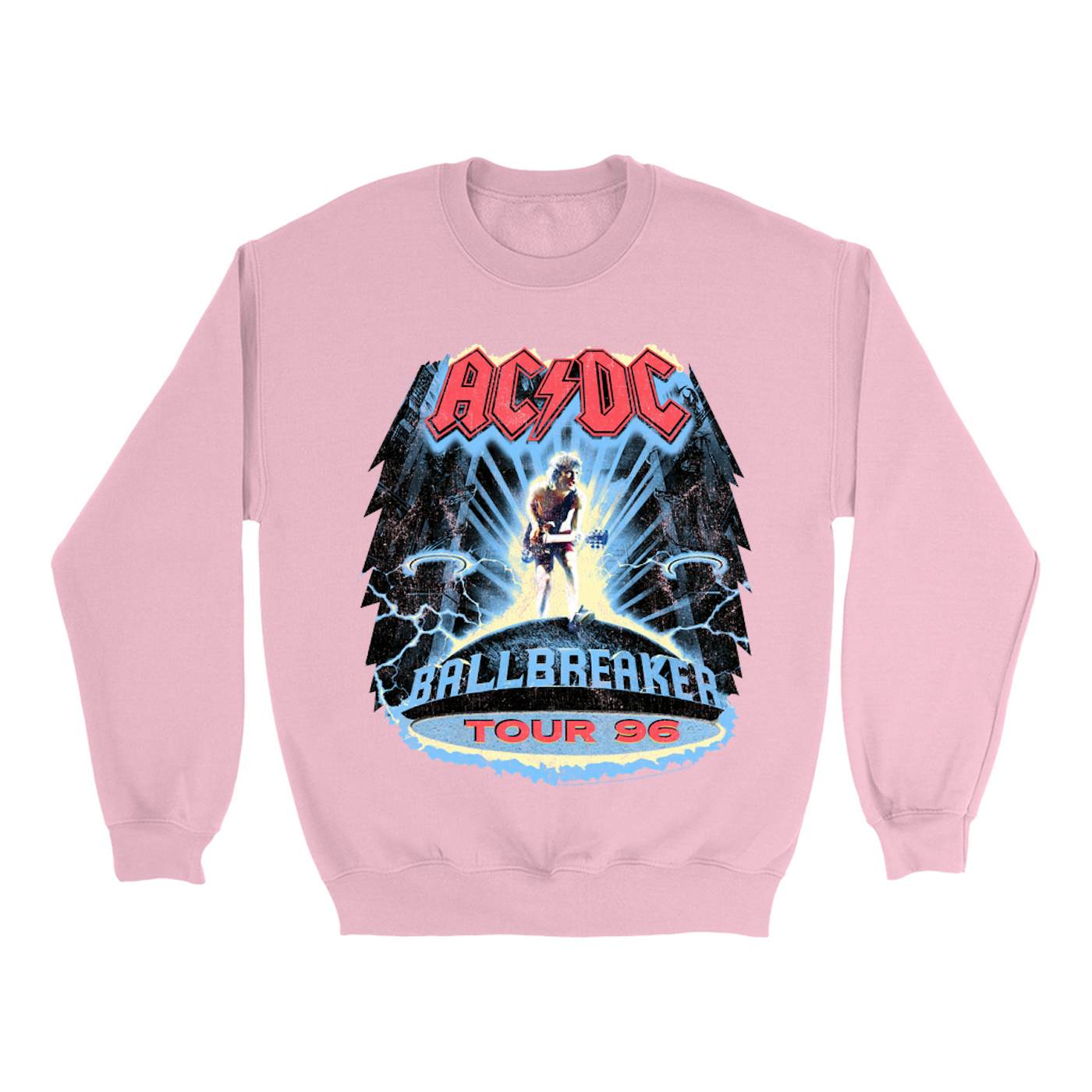 AC/DC Bright Colored Sweatshirt | Ballbreaker Tour '96 Distressed ACDC Sweatshirt