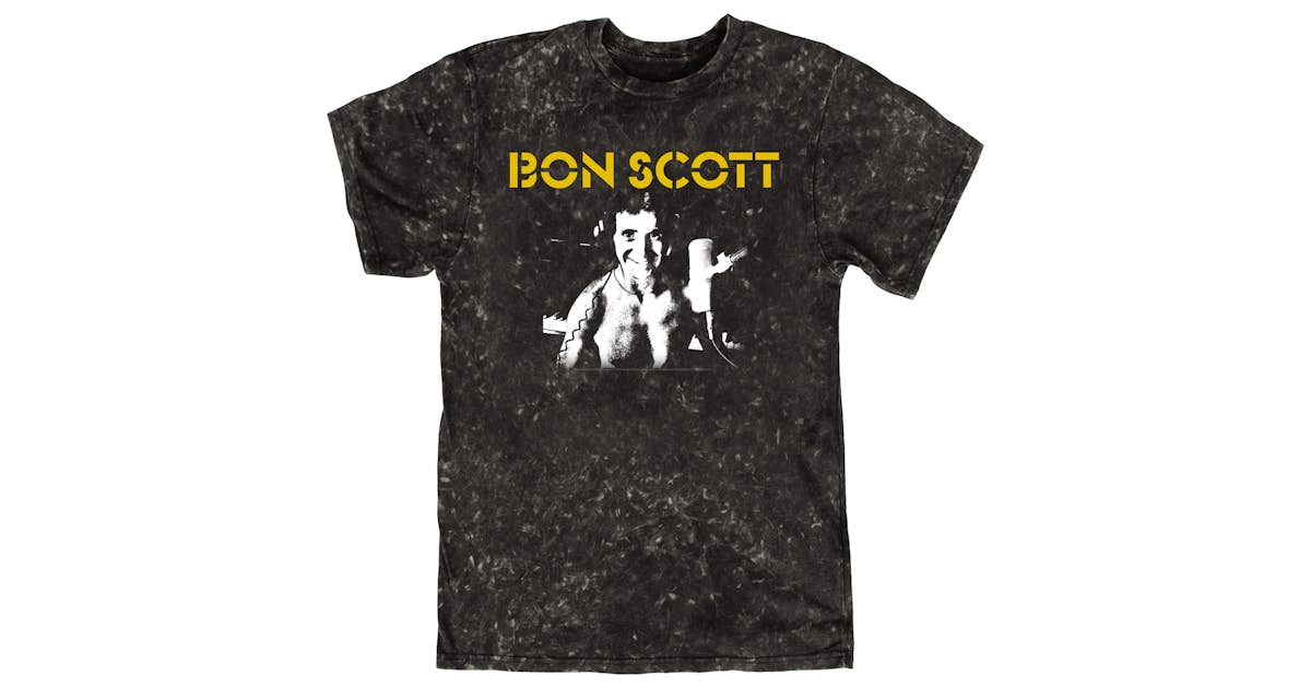 Bon Scott T-shirt | Black And White With Yellow Stencil Logo Bon Scott ...