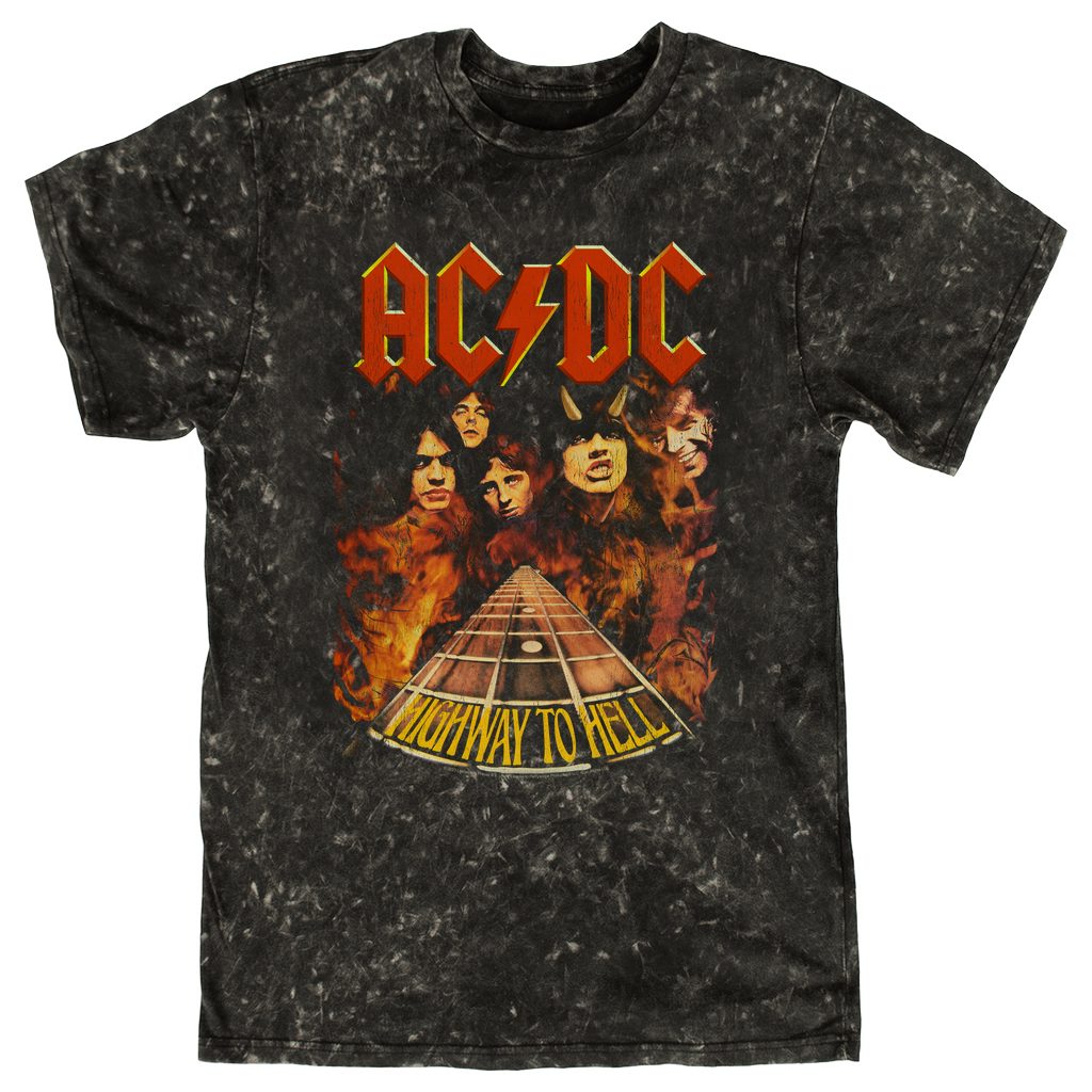 AC/DC T-shirt | Highway To Hell In Flames Mineral Wash Shirt