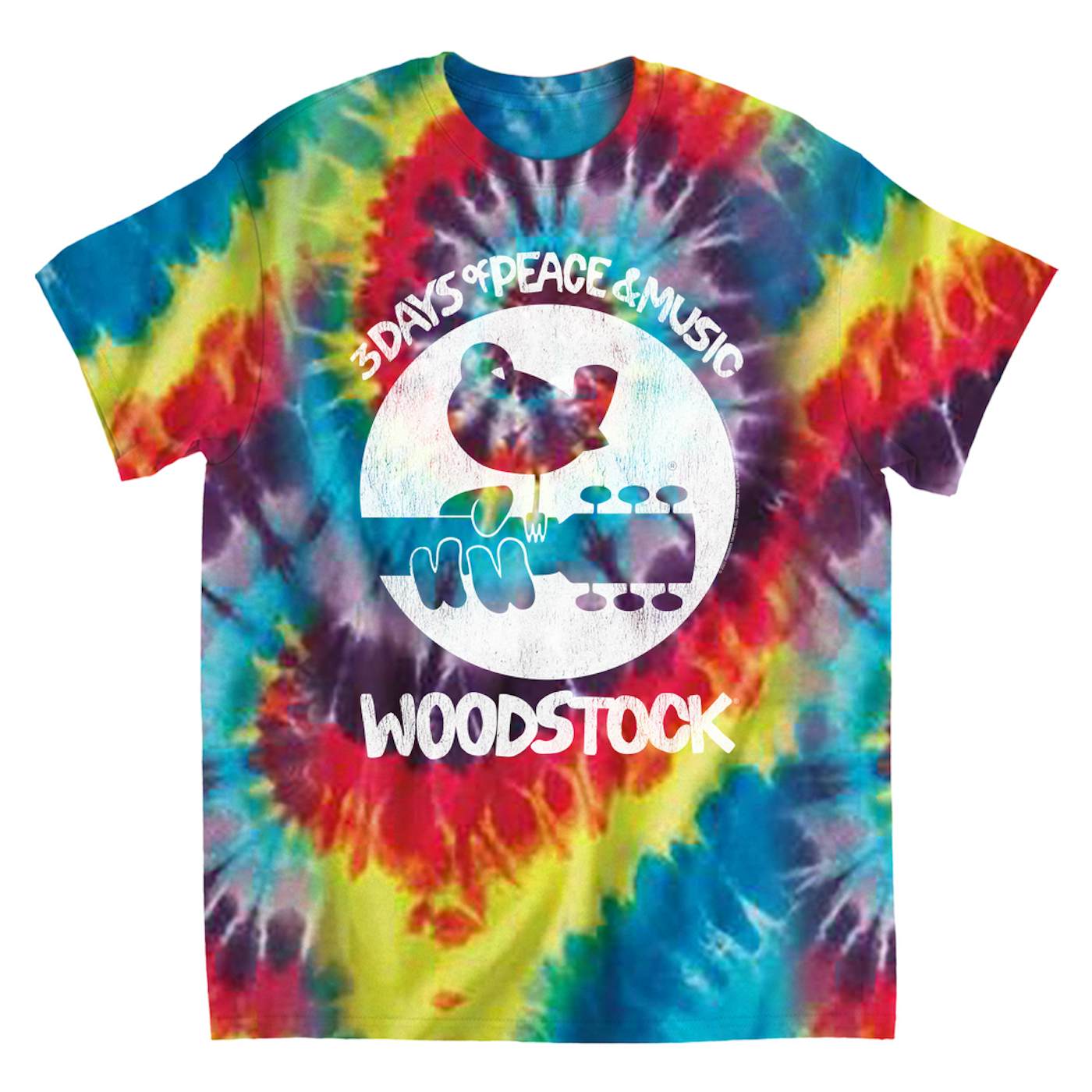 Woodstock T-Shirt | Woodstock Bird And Guitar All In White (Merchbar Exclusive) Woodstock Tie Dye Shirt