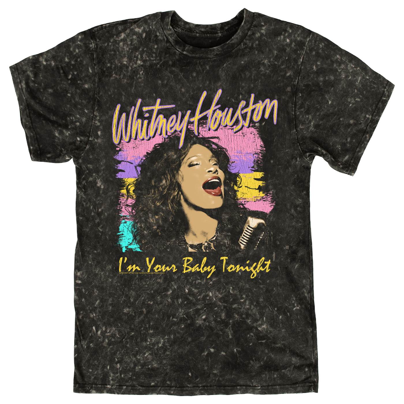 Whitney Houston T-shirt | I'm Your Baby Tonight Colorful Illustration Whitney Houston Mineral Wash Shirt