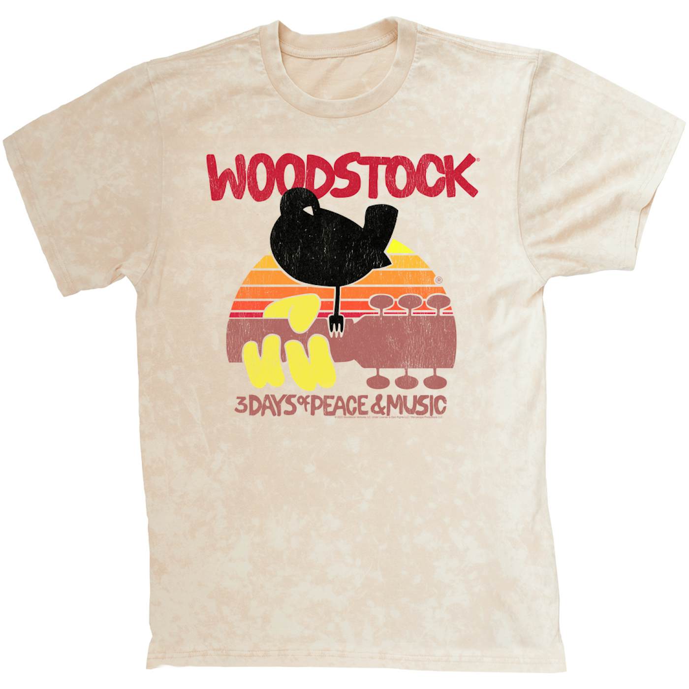 Woodstock T-shirt | Bird And Guitar Woodstock Sunset (Merchbar Exclusive) Woodstock Mineral Wash Shirt