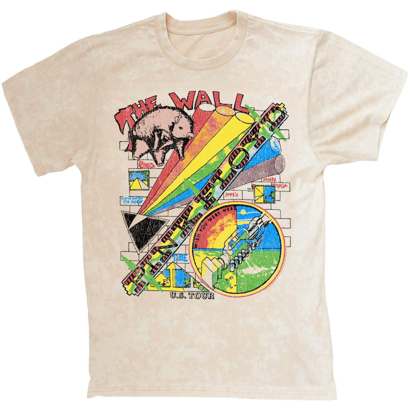 Pink Floyd T-shirt | The Wall U.S. Tour Sketch Distressed Pink Floyd  Mineral Wash Shirt