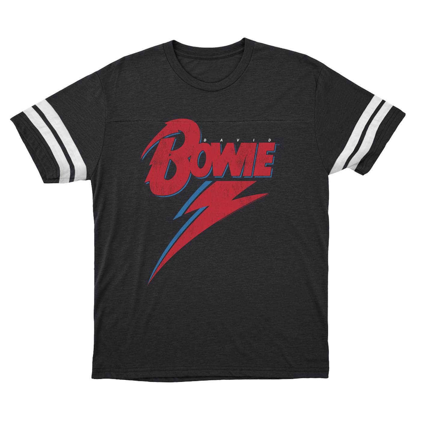 David Bowie T-Shirt | Contemporary Lightning Bolt Logo Distressed David Bowie Football Shirt