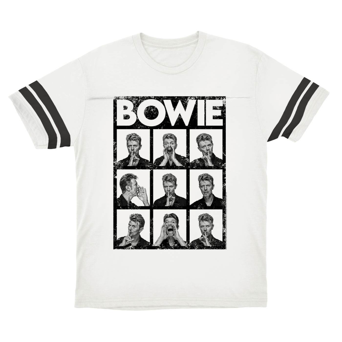 David Bowie T-Shirt | Black And White Photo Shoot Collage Design Distressed (Merchbar Exclusive) David Bowie Football Shirt