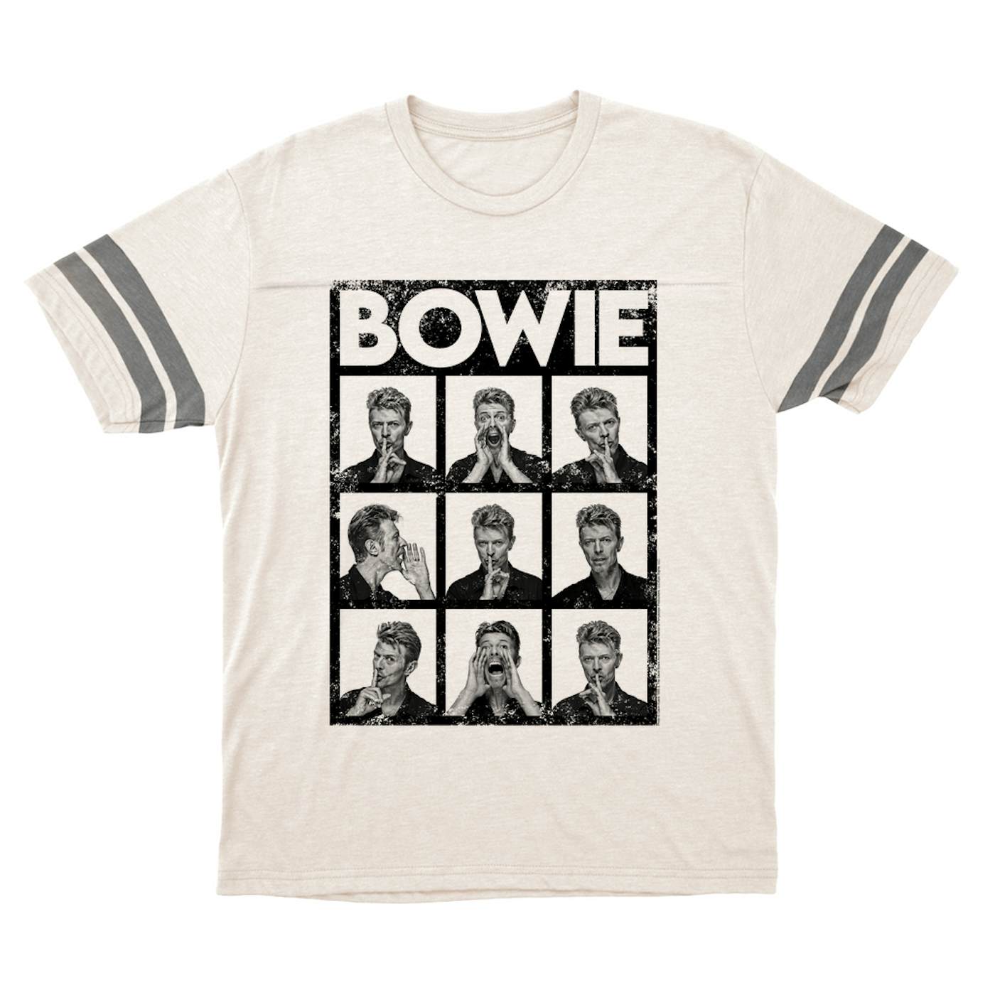 David Bowie T-Shirt | Black And White Photo Shoot Collage Design Distressed (Merchbar Exclusive) David Bowie Football Shirt
