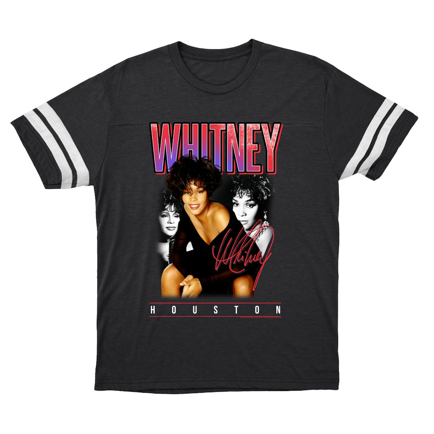 Whitney Houston T-Shirt | Triple Red Purple Collage Whitney Houston Football Shirt