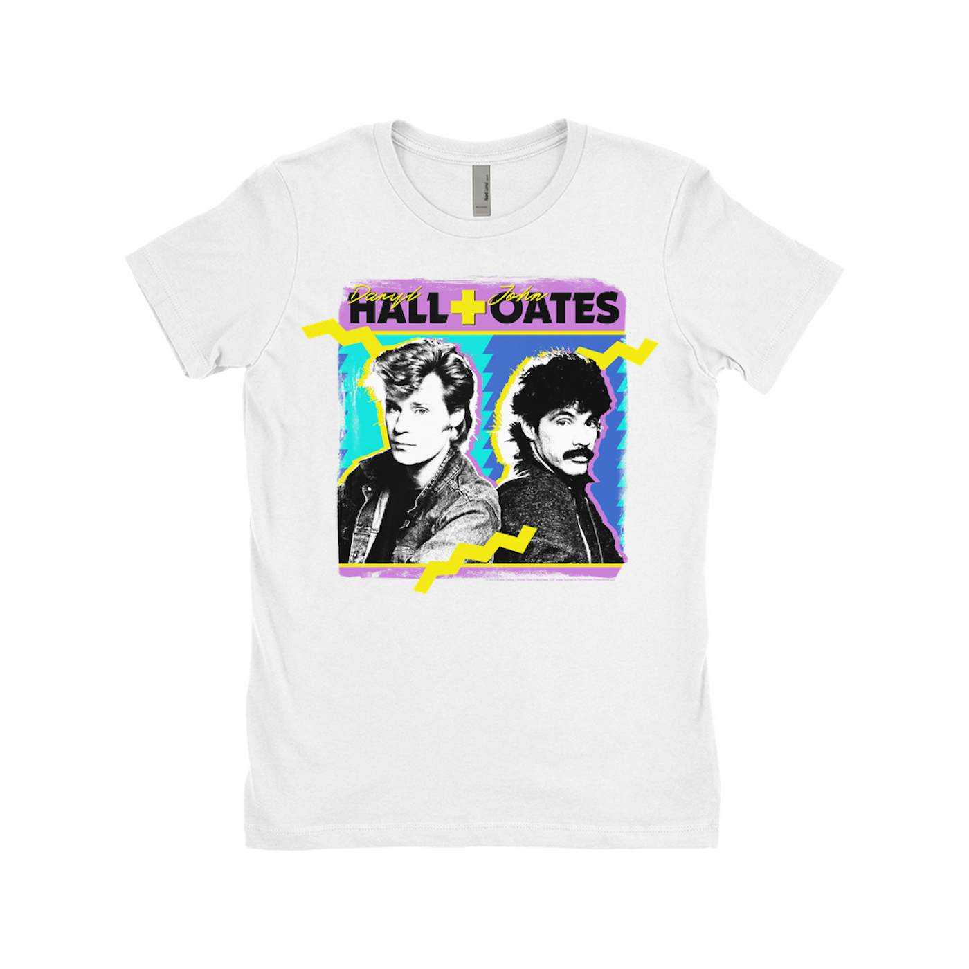 Daryl Hall & John Oates Ladies' Boyfriend T-Shirt | Zig Zag Design Distressed Hall & Oates Shirt