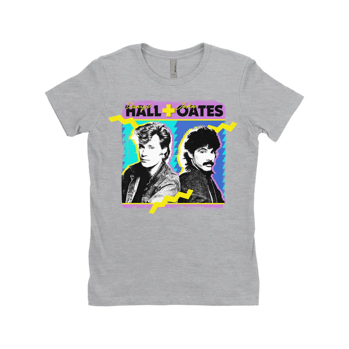 Daryl Hall & John Oates Ladies' Boyfriend T-Shirt | Zig Zag Design Distressed Hall & Oates Shirt
