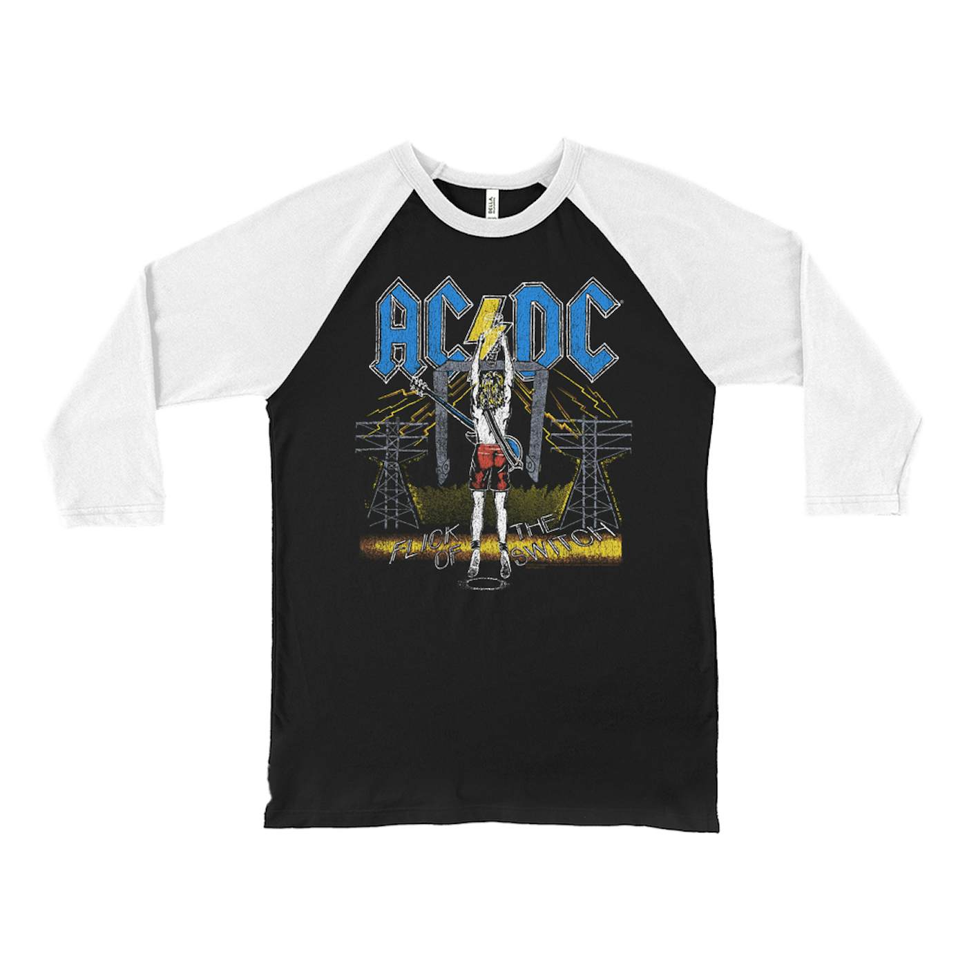 AC/DC 3/4 Sleeve Baseball Tee | Flick of The Switch Electricity Shirt