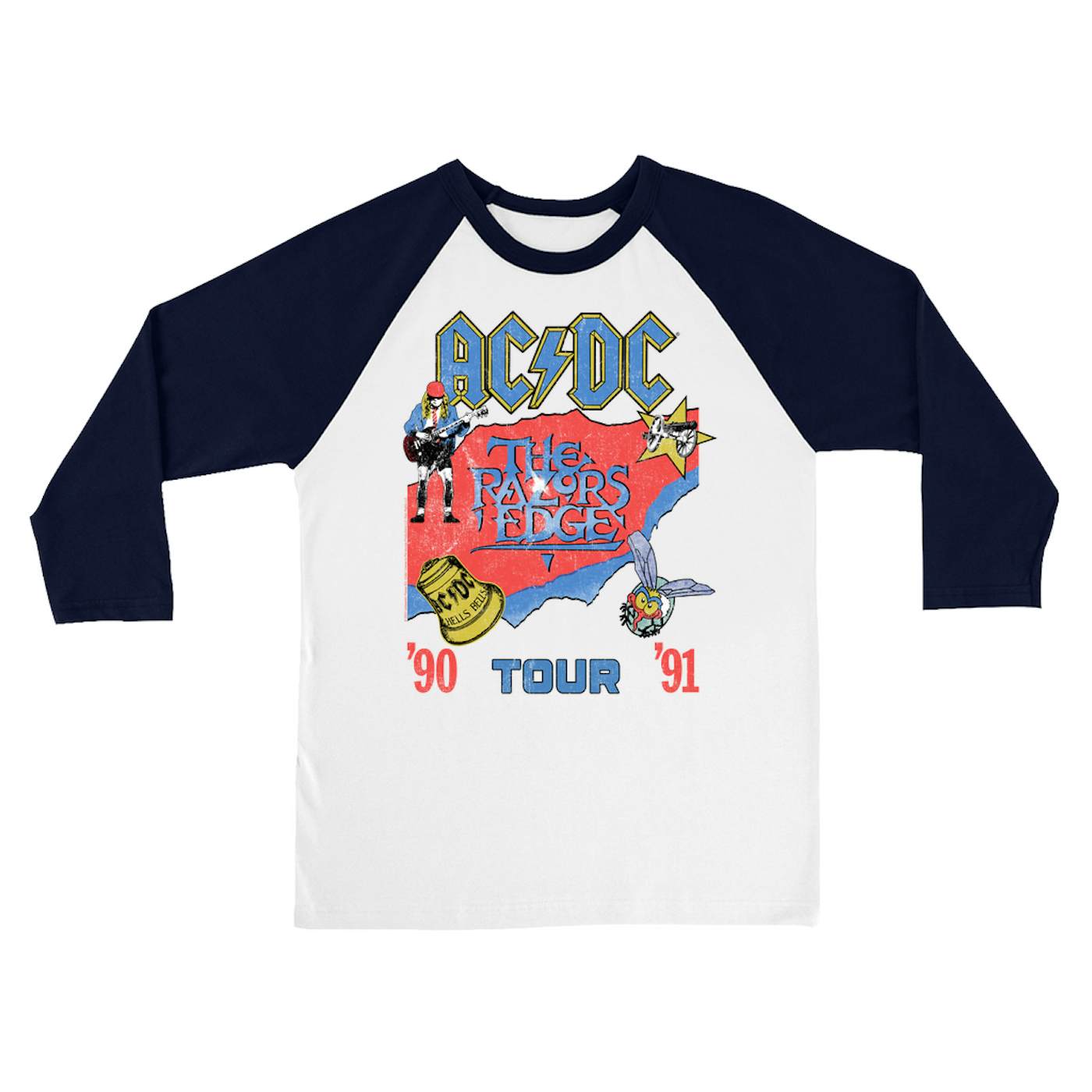 AC/DC 3/4 Sleeve Baseball Tee | The Razors Edge Tour 90-91 Shirt