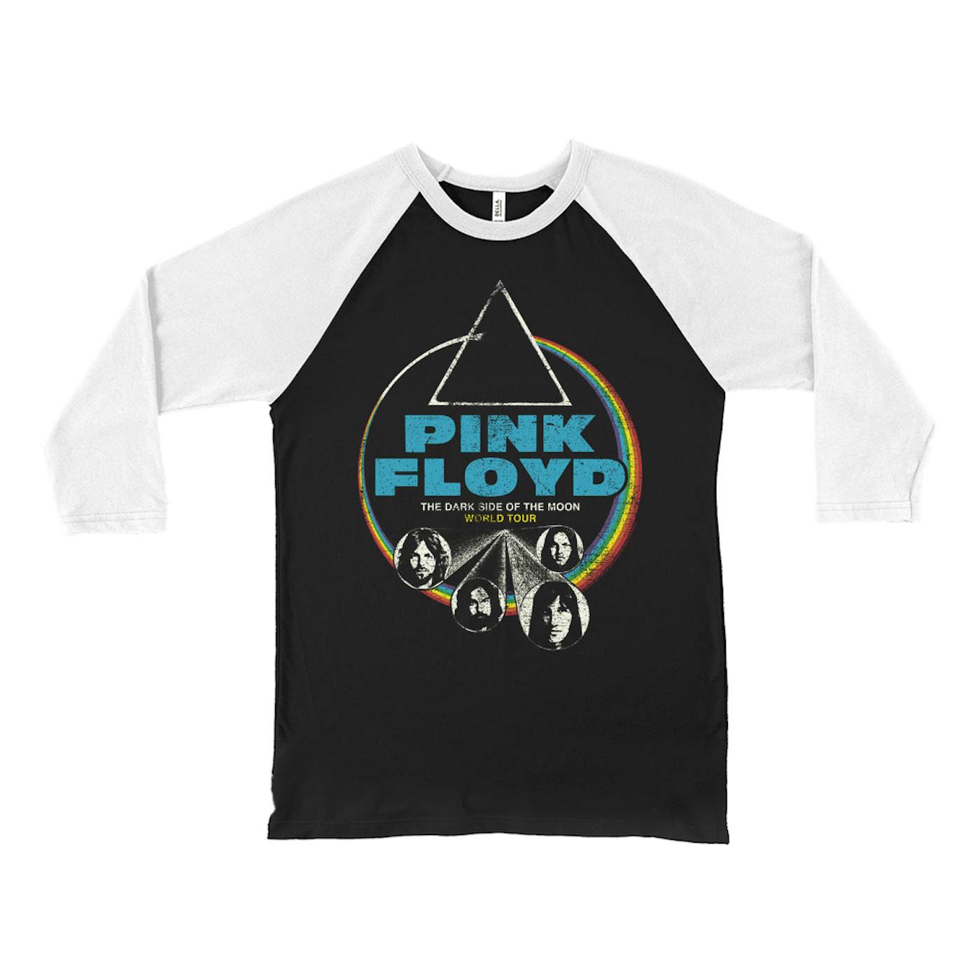 Pink Floyd 3/4 Sleeve Baseball Tee | World Tour The Dark Side Of The Moon Design Distressed Pink Floyd Shirt