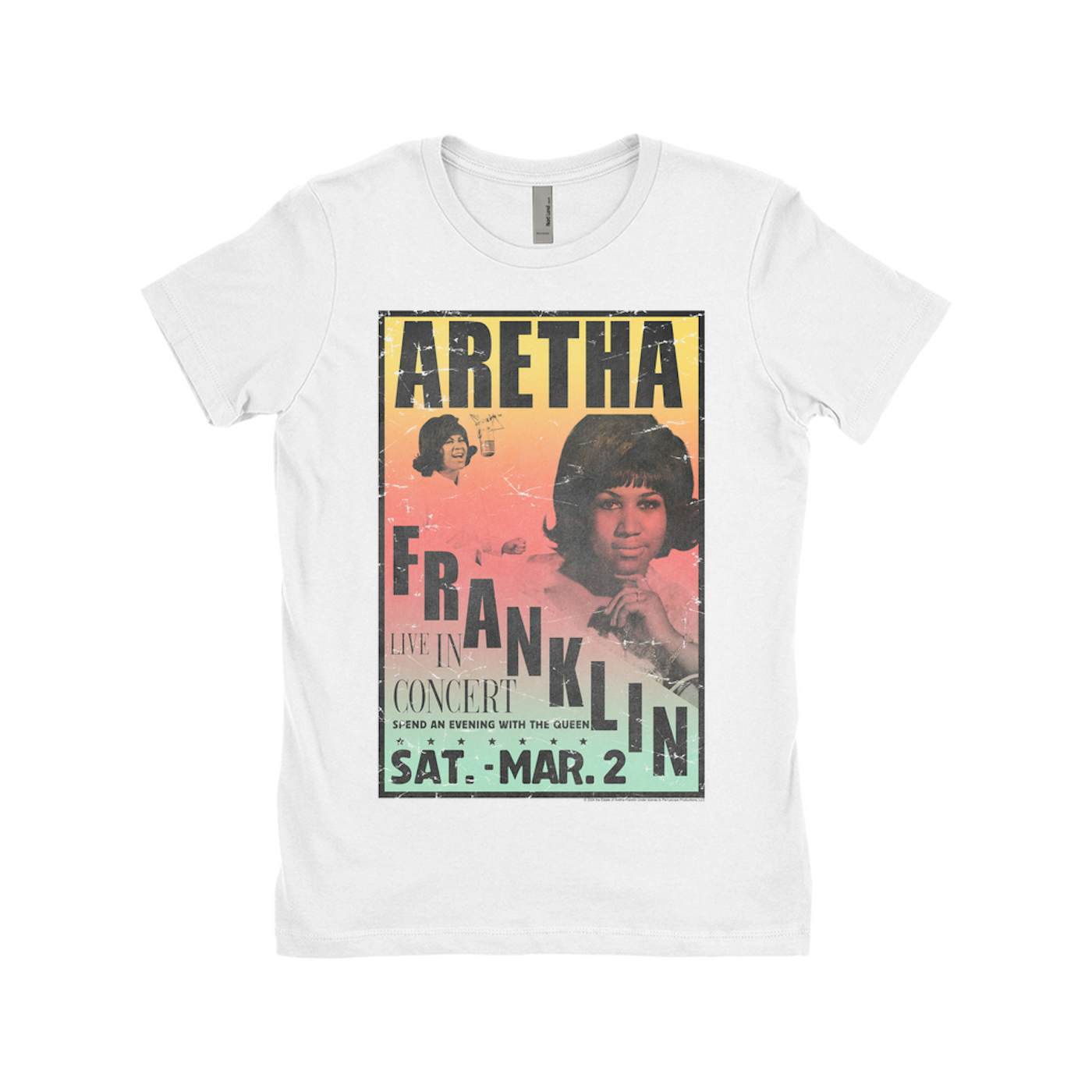 Aretha Franklin Ladies' Boyfriend T-Shirt | An Evening With The Queen Rainbow Ombre Aretha Franklin Shirt