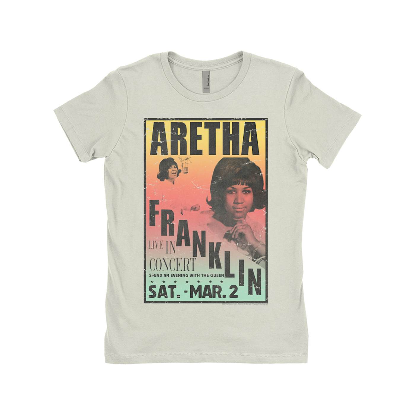 Aretha Franklin Ladies' Boyfriend T-Shirt | An Evening With The Queen Rainbow Ombre Aretha Franklin Shirt