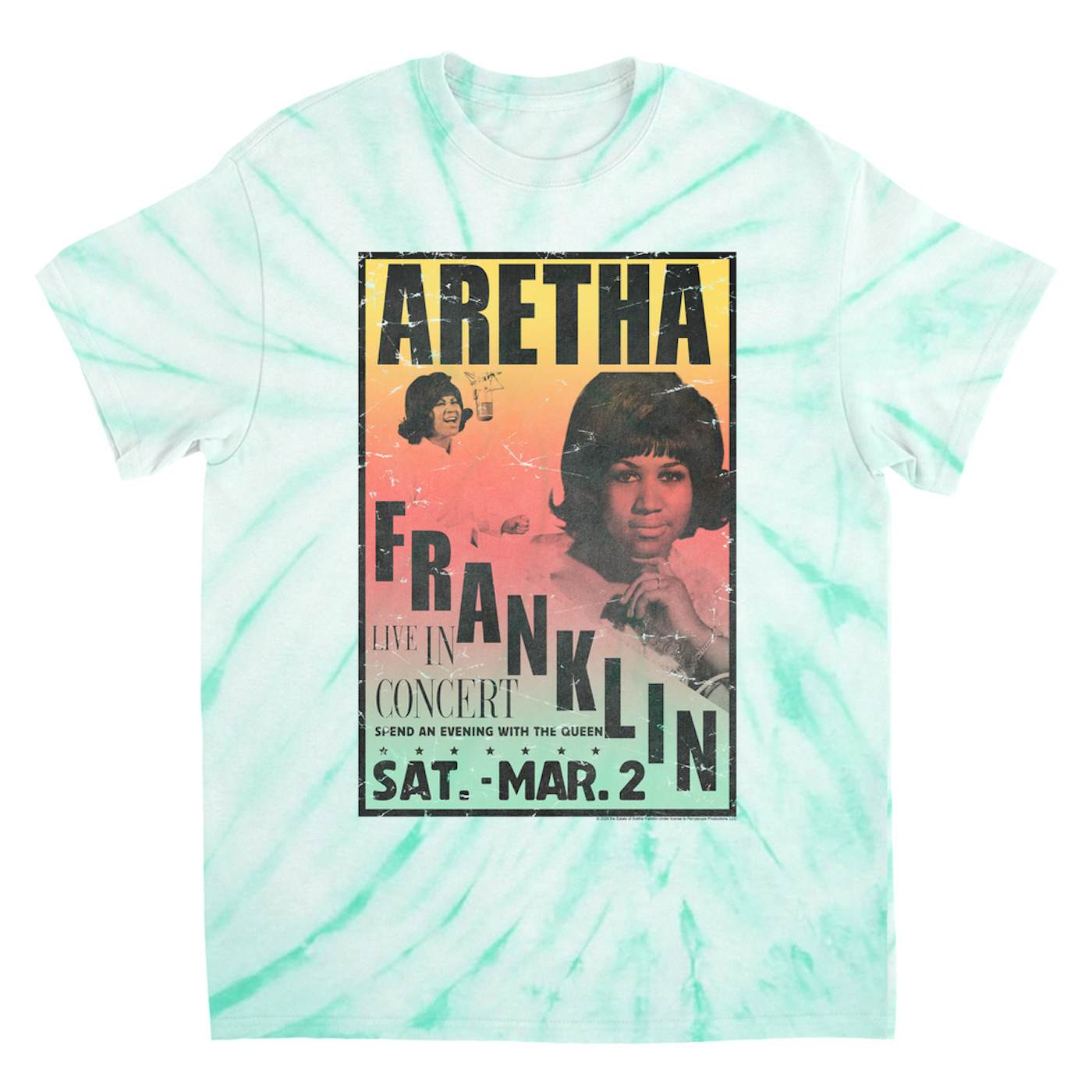 Aretha Franklin T-Shirt | An Evening With The Queen Rainbow Ombre Aretha Franklin Tie Dye Shirt