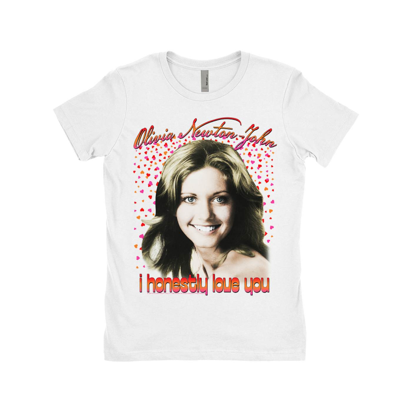 Olivia Newton-John Ladies' Boyfriend T-Shirt | I Honestly Love You In Hearts (Merchbar Exclusive) Olivia Newton John Shirt
