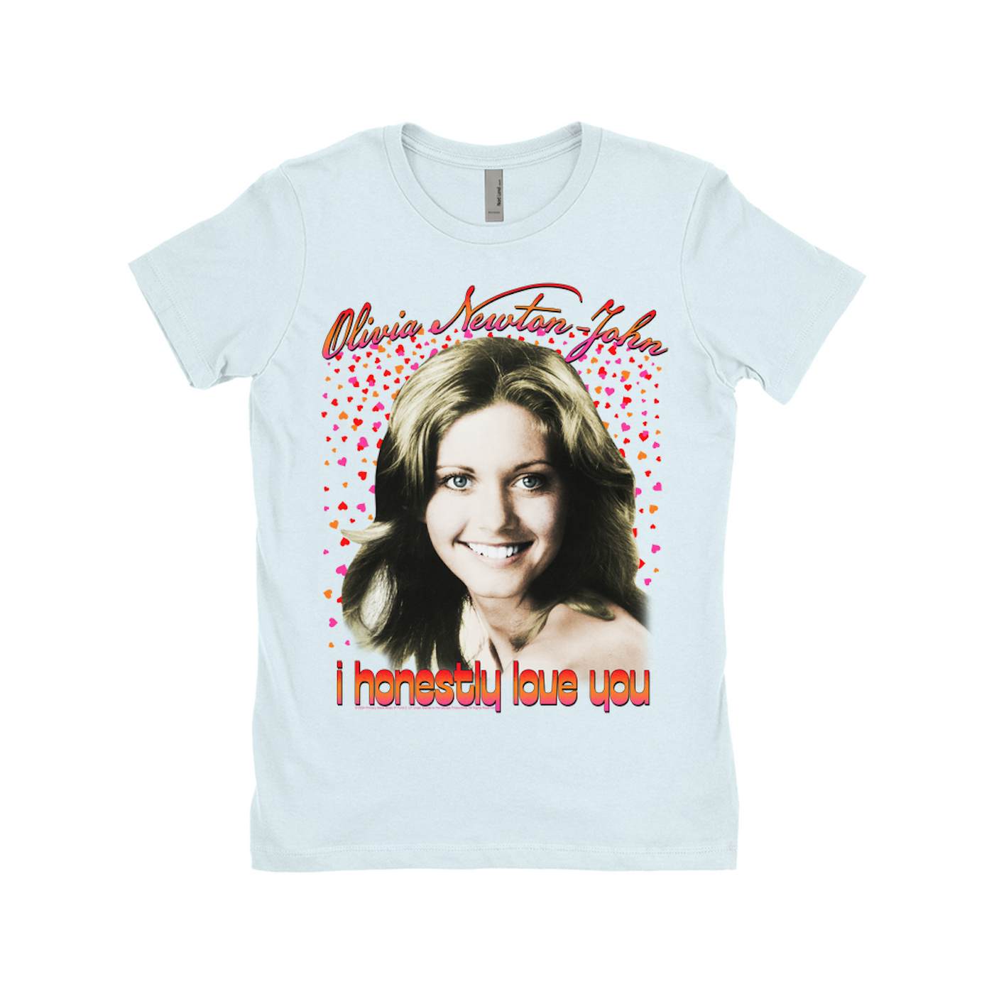 Olivia Newton-John Ladies' Boyfriend T-Shirt | I Honestly Love You In Hearts (Merchbar Exclusive) Olivia Newton John Shirt