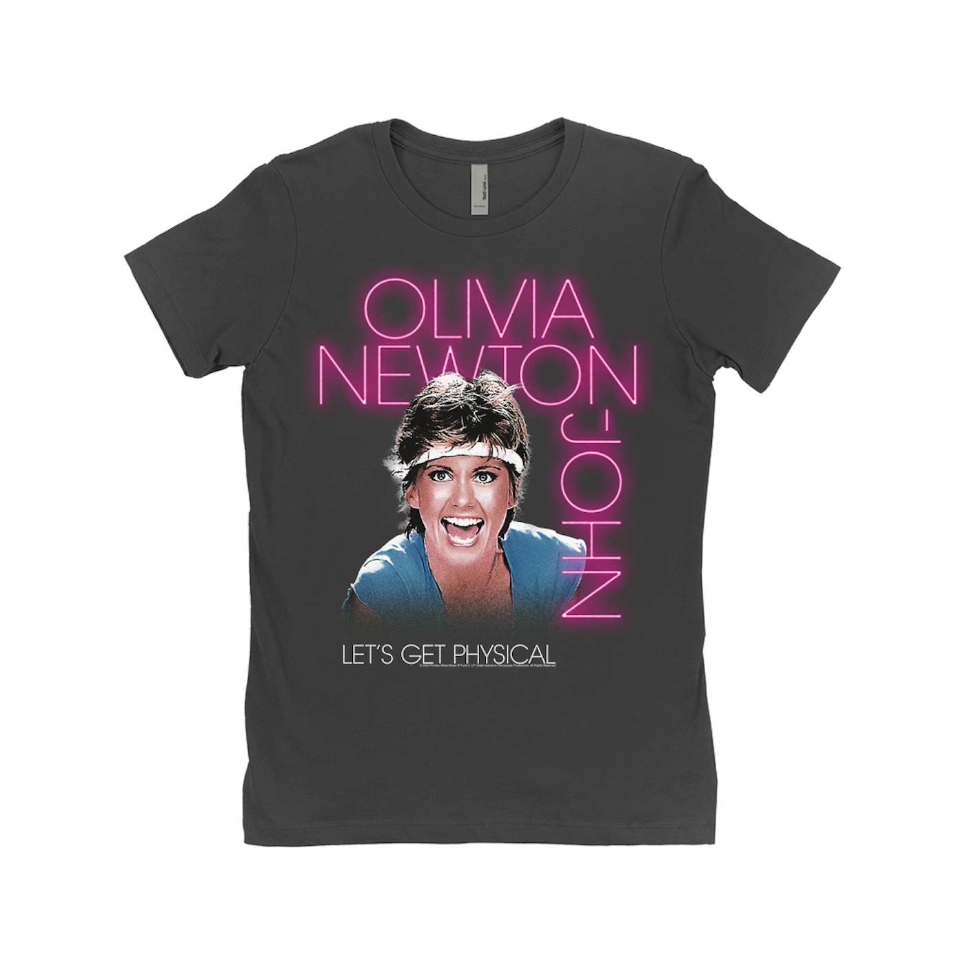 Olivia Newton-John Ladies' Boyfriend T-Shirt | Let's Get Physical Neon Pink Olivia Newton John Shirt
