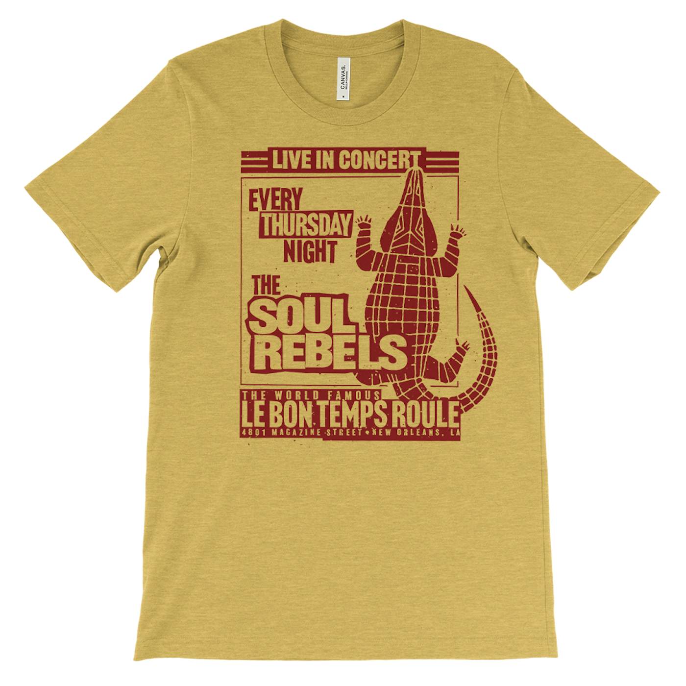 The Soul Rebels Live at Le Bon Temps Unisex Tee - Heather Yellow with Red