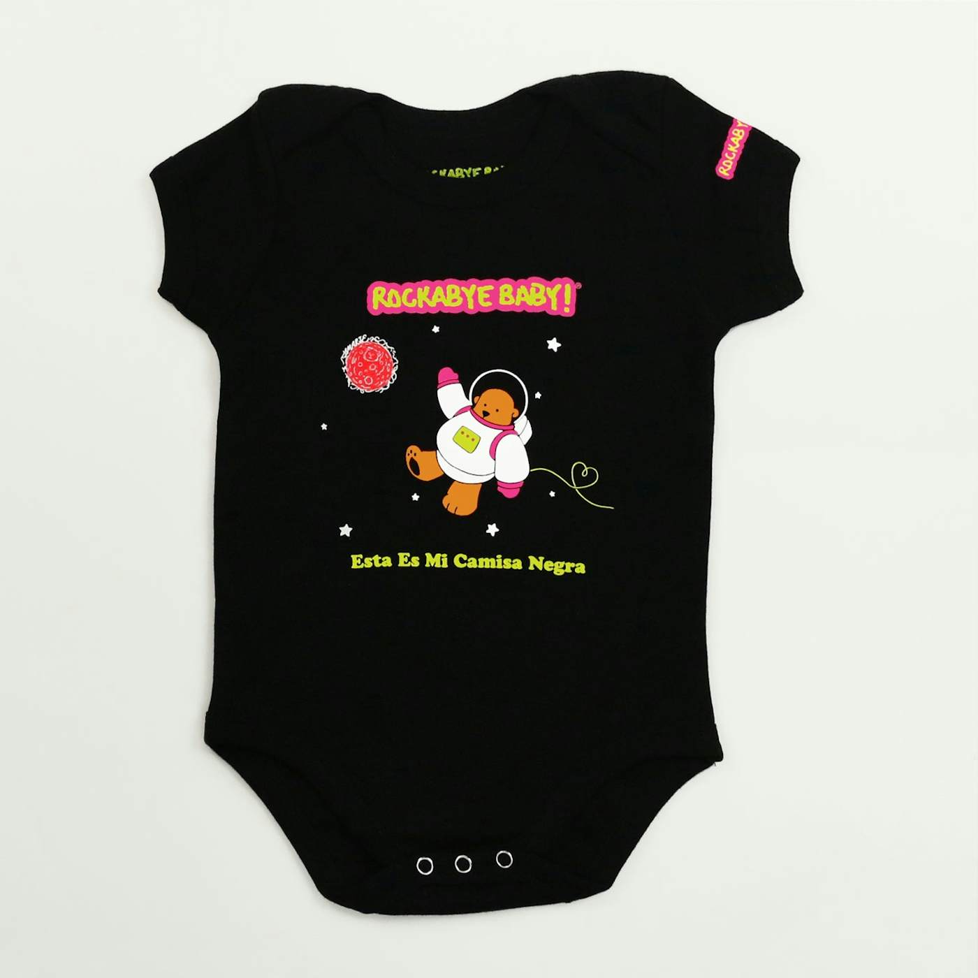 Rockabye Baby! Organic Baby Bodysuit ("Lullaby Renditions of Juanes" Album Art on Black)