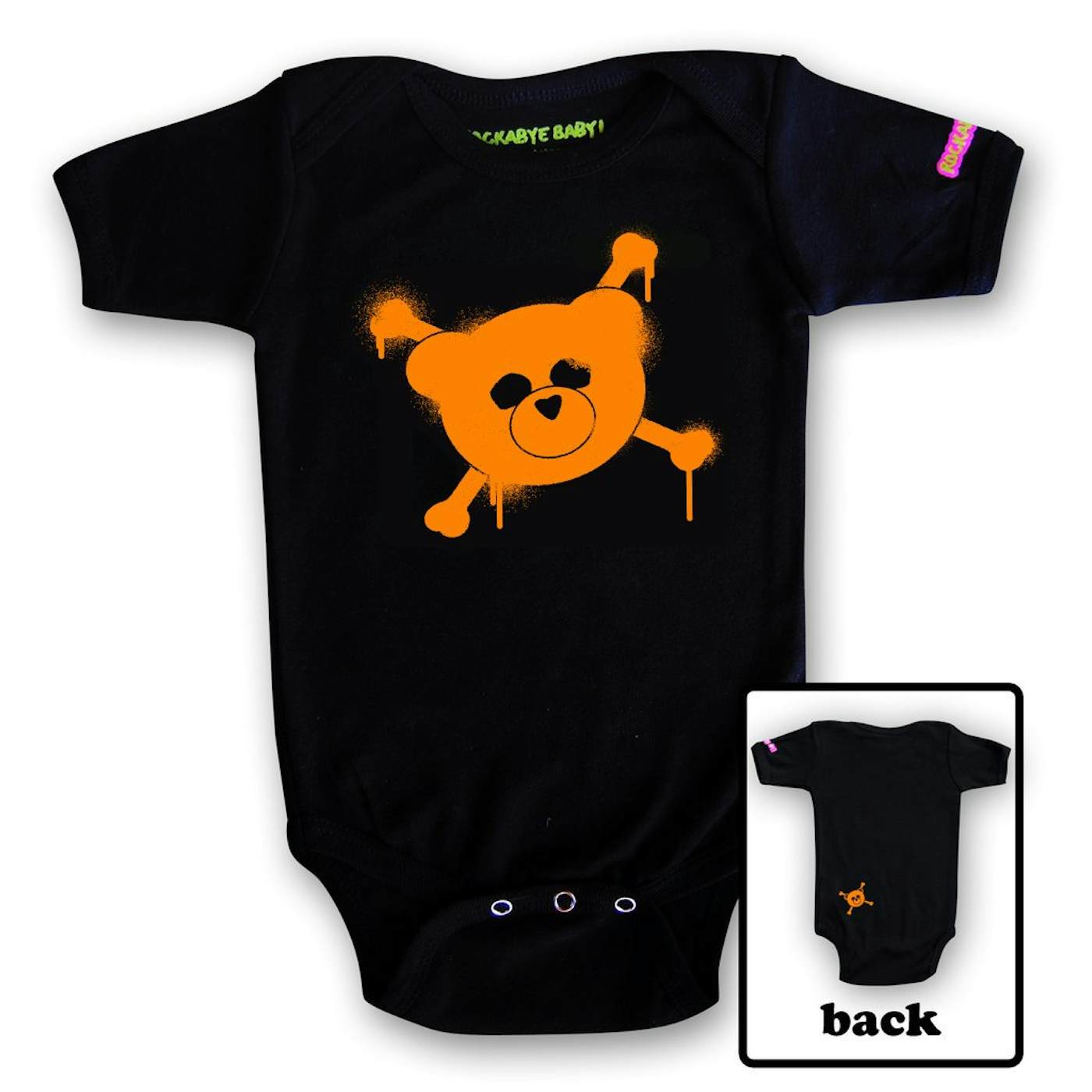 Rockabye Baby! Organic Baby Bodysuit (Orange Logo on Black)