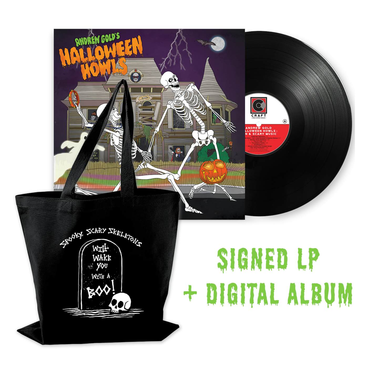 Andrew Gold Halloween Howls: Fun & Scary Music (LP - Signed by Jess Rotter + Trick or Treat Tote + Digital Album Bundle)