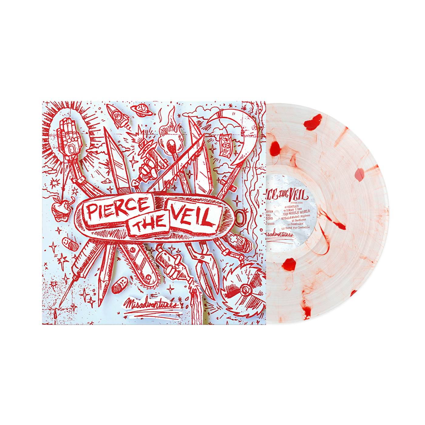 Pierce The Veil "Misadventures" Clear w/ Red Blobs Vinyl