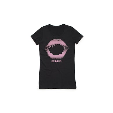 Broods Pink Mouth Ladies Black Tshirt