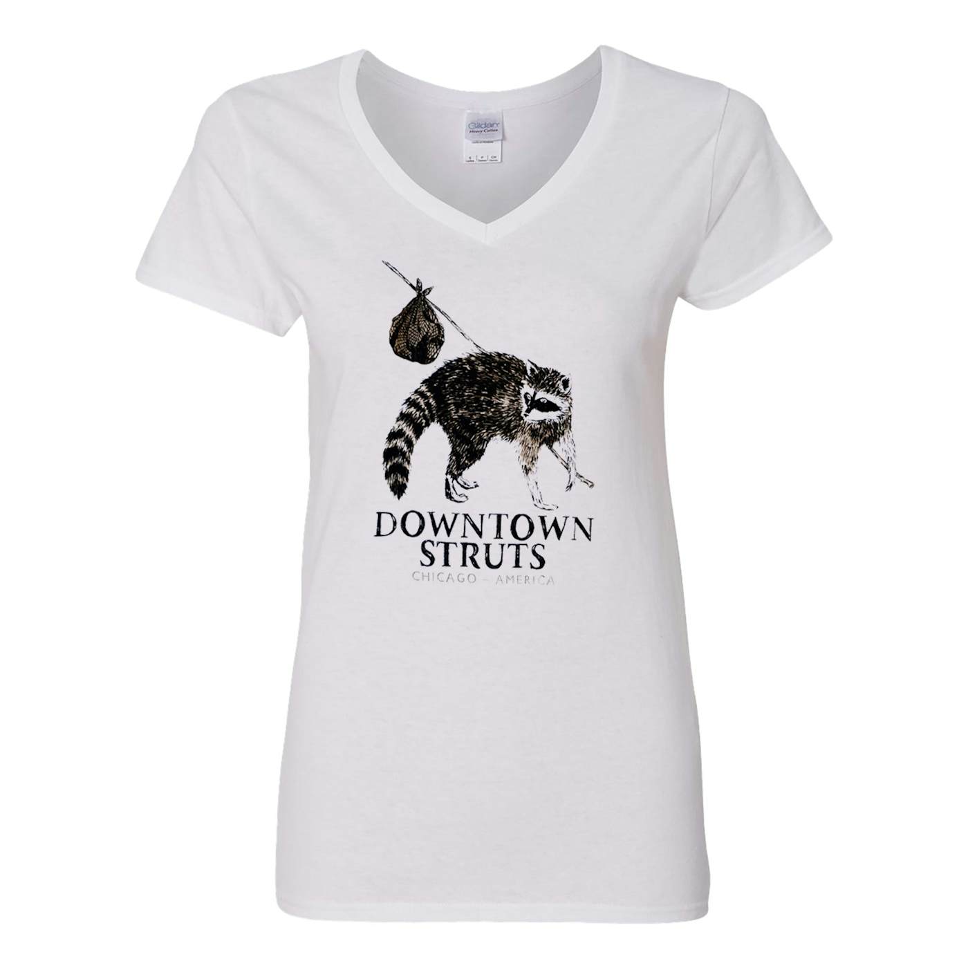 Downtown Struts - Raccoon - White - V-Neck - T-Shirt - Fitted