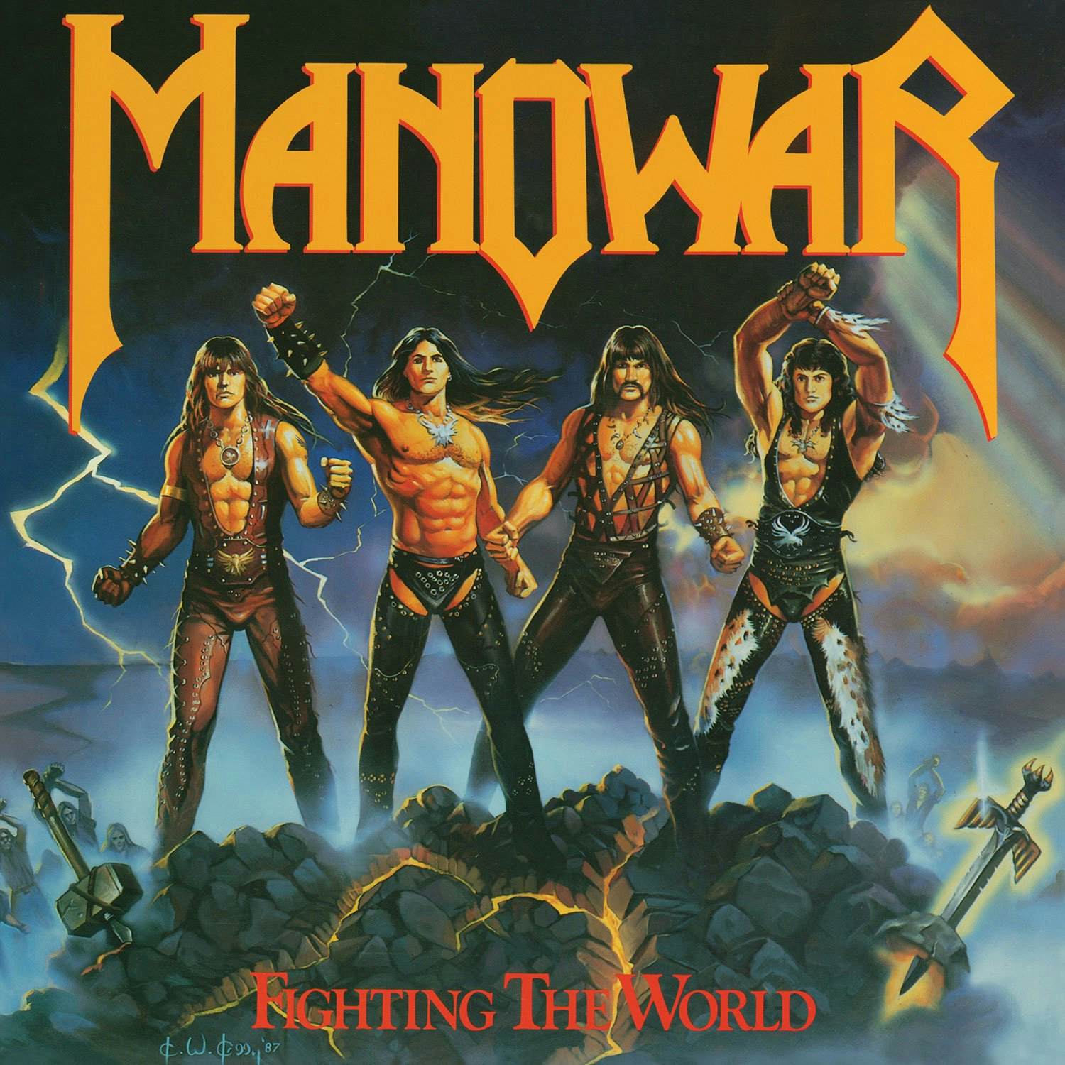 Manowar united. Группа Manowar 1987. Кен Келли Manowar. Manowar 1987 Fighting the World обложка альбома. Manowar обложки альбомов.