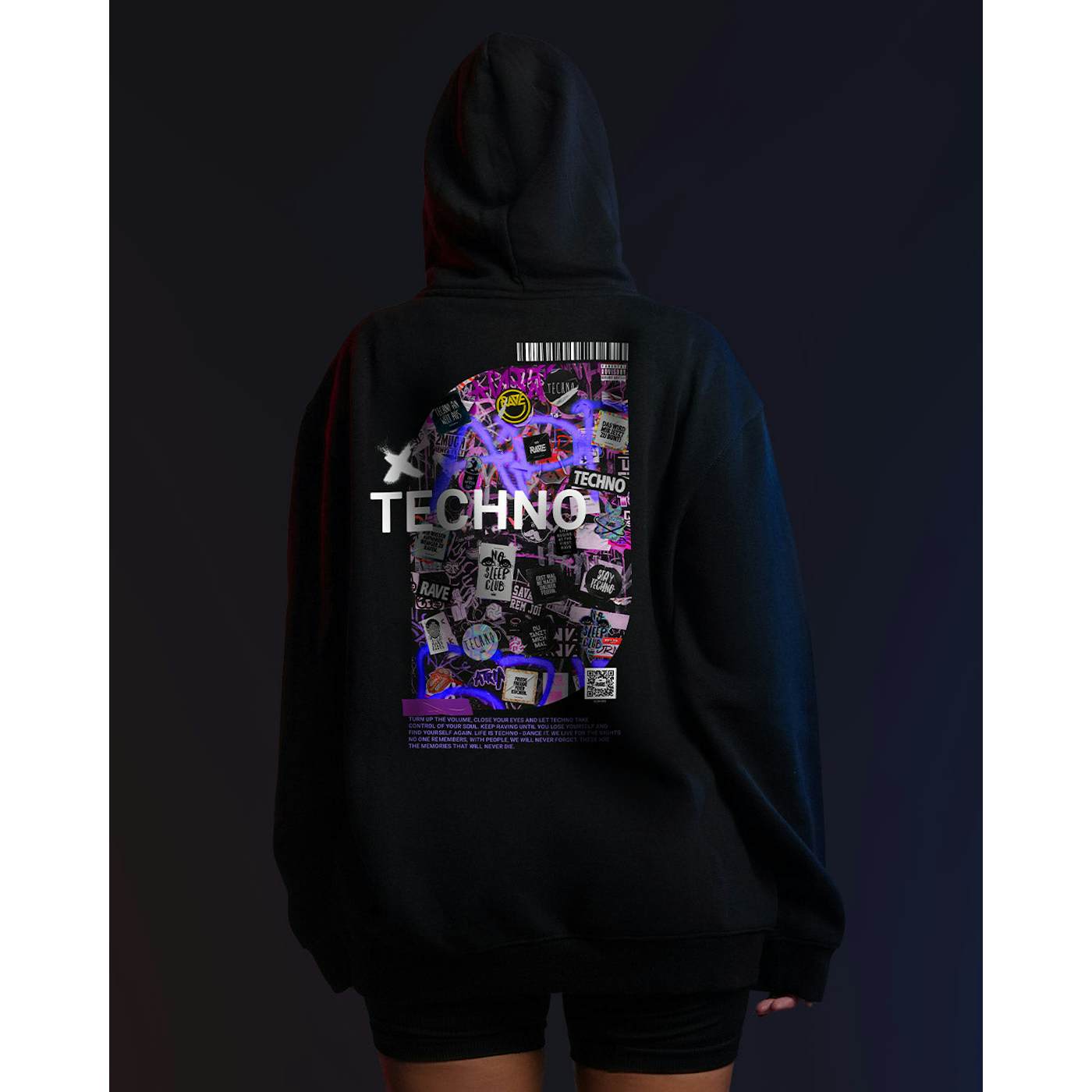 Rave Clothing Techno Wall Hoodie in schwarz