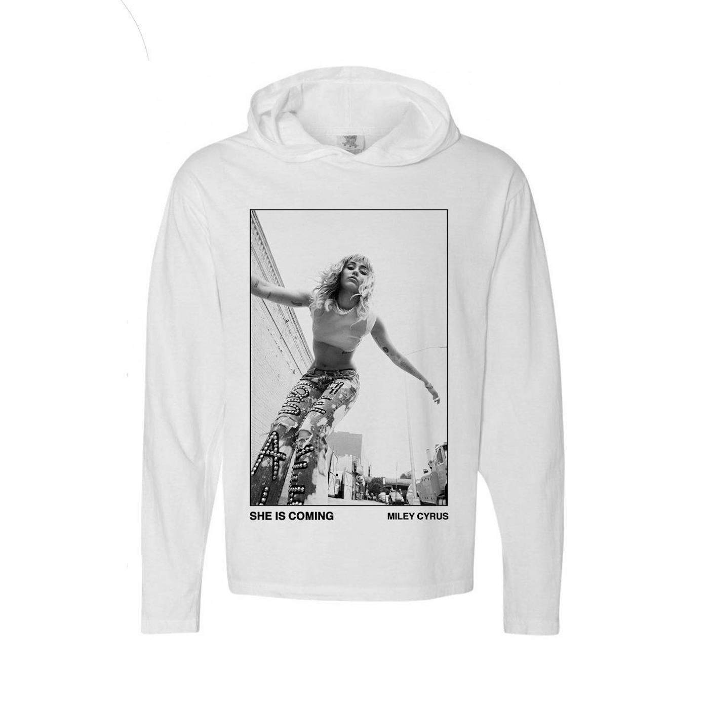 Miley Cyrus She Is Coming Photo Pullover Long Sleeve Tee White
