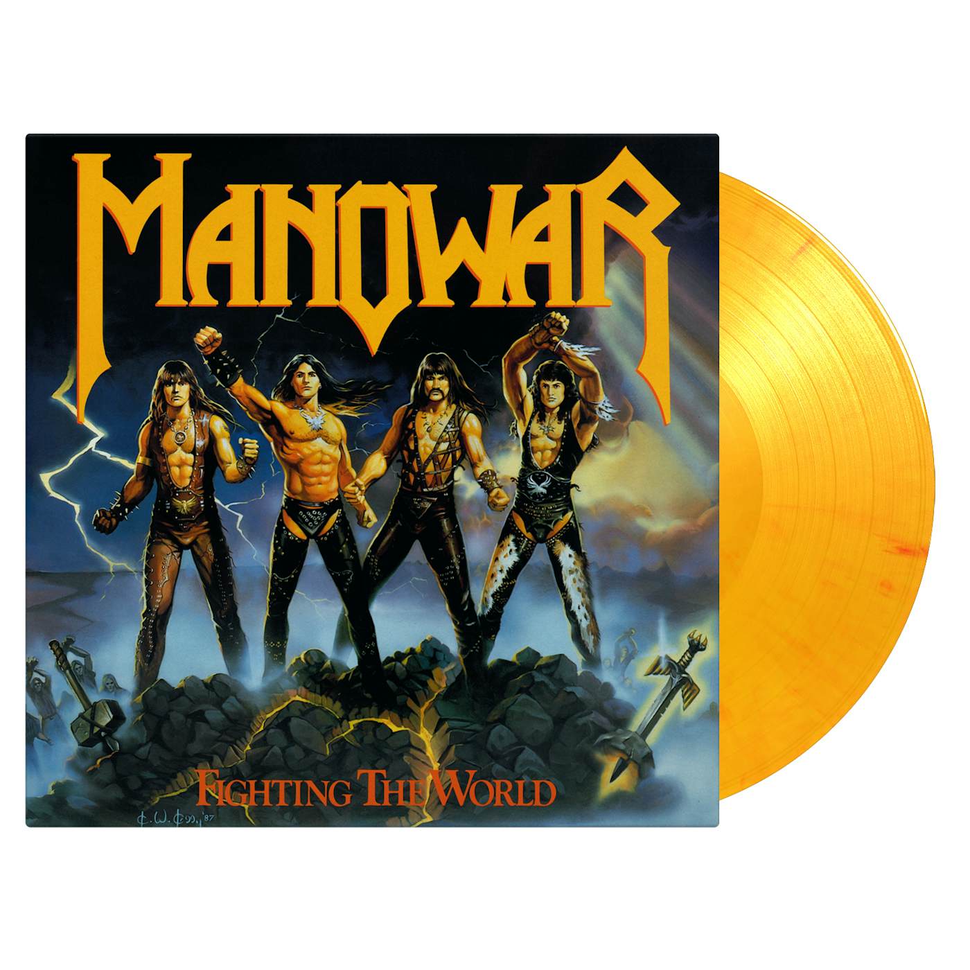 Manowar Fighting The World Limited Yellow Flamed 180 G Vinyl Vinyl Record