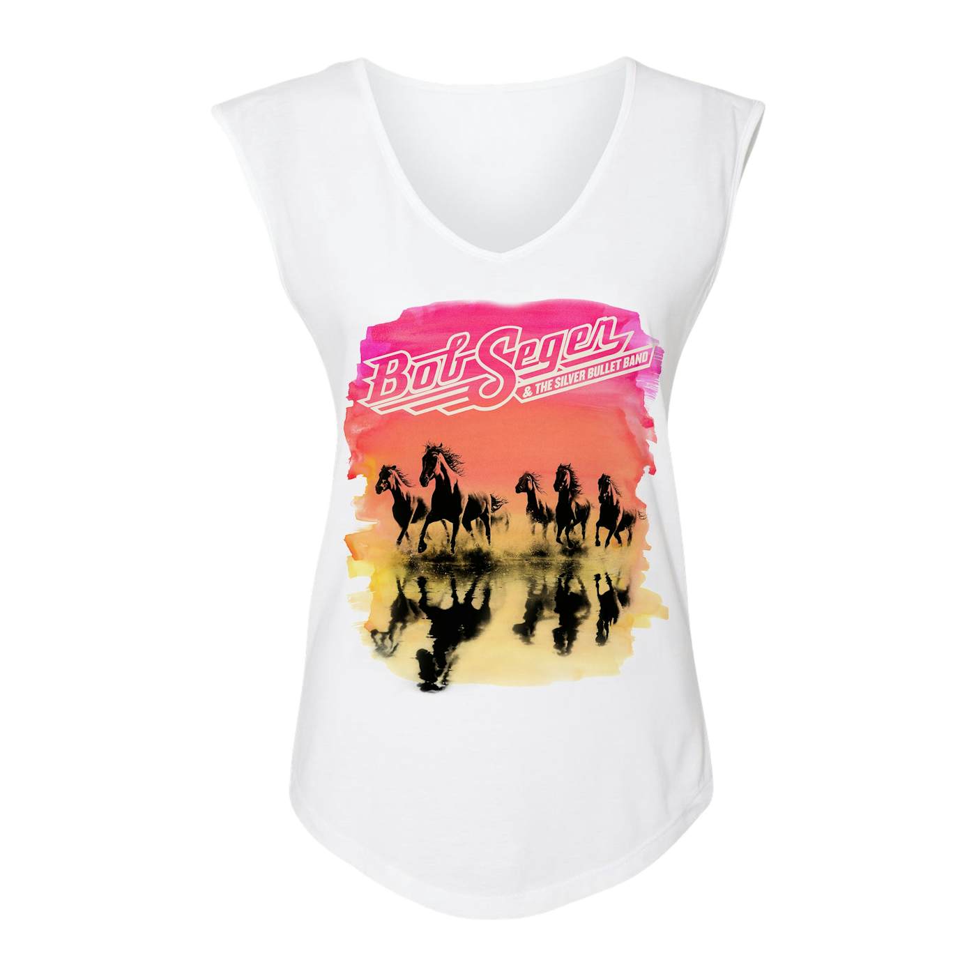 Bob Seger & The Silver Bullet Band Against The Wind Sunset Ladies Sleeveless Tee