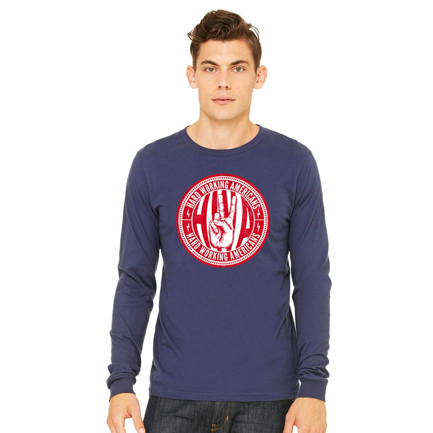 Hard Working Americans Navy Union Logo Long Sleeve Shirt