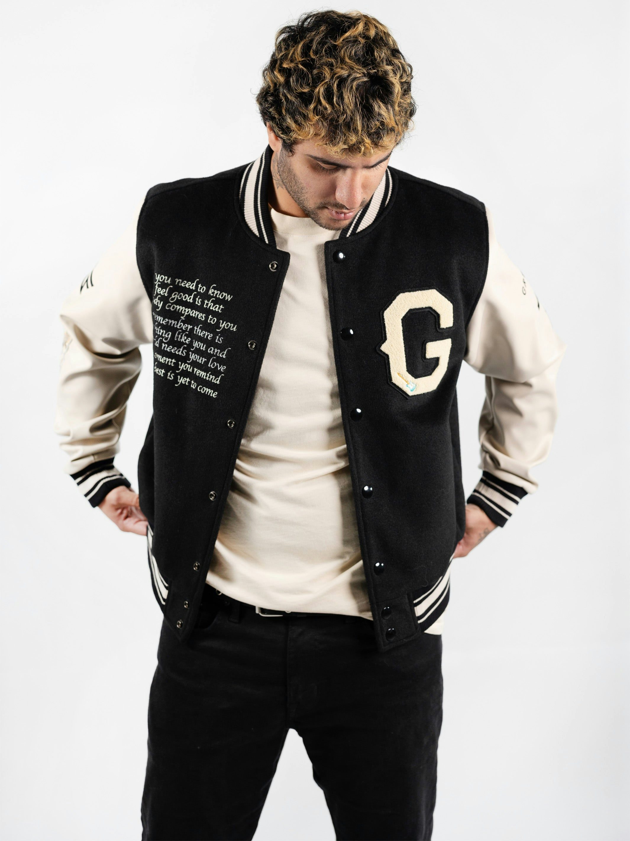 Gryffin Beige & Black Varsity Jacket