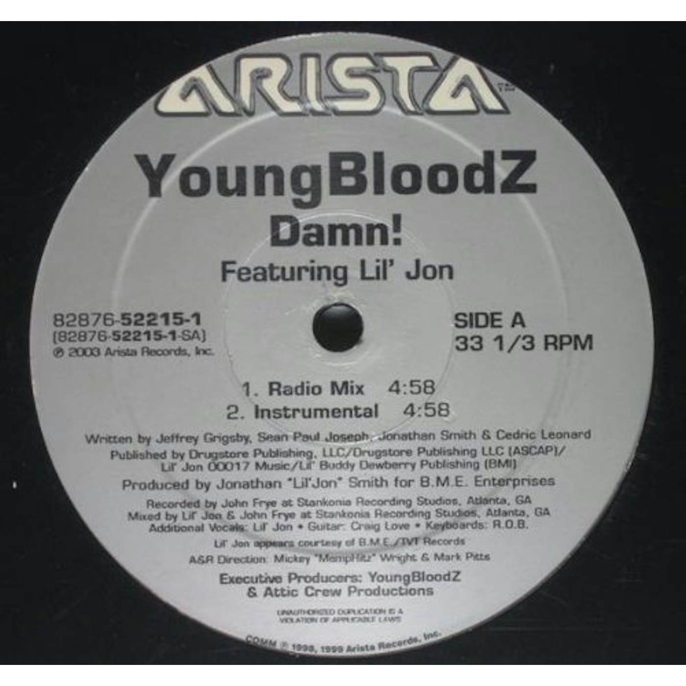 Youngbloodz DAMN / LEAN LOW Vinyl Record
