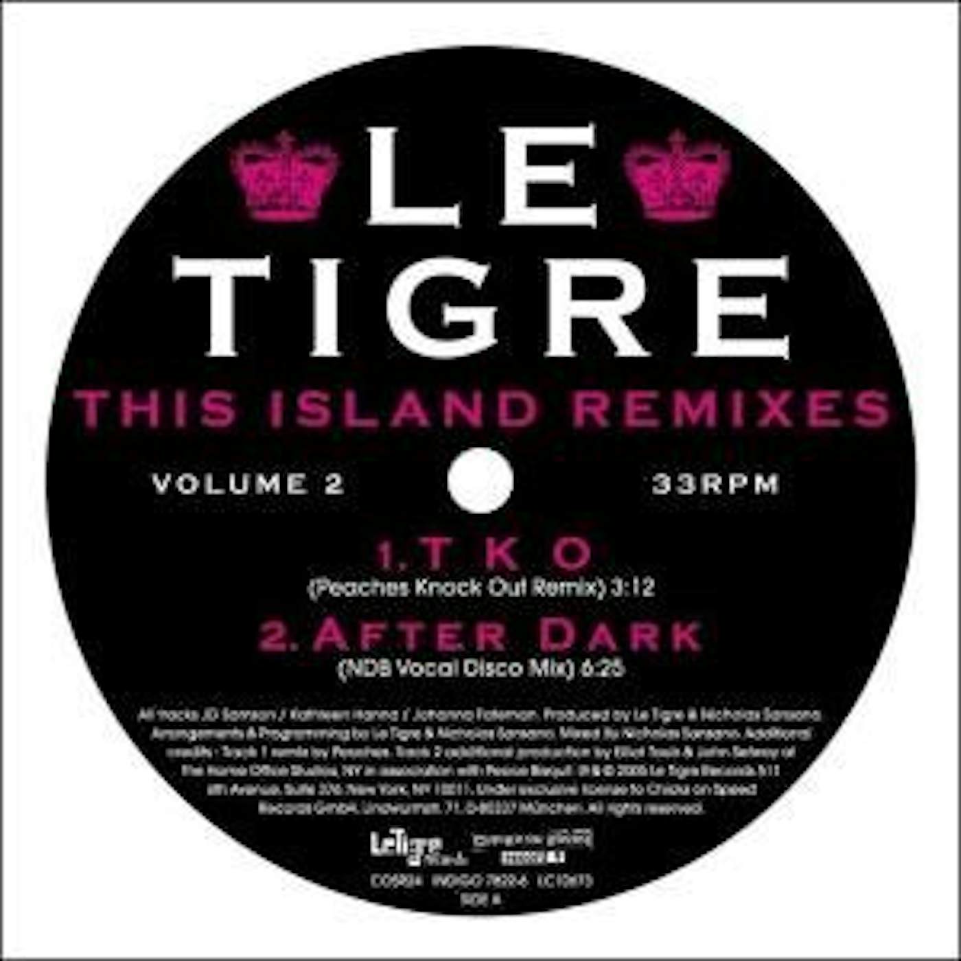 Le Tigre THIS ISLAND REMIXES 2 Vinyl Record