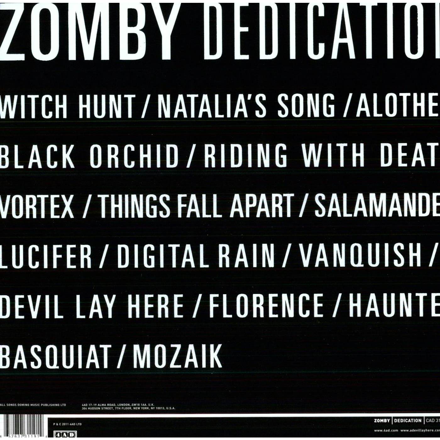 Zomby Dedication Vinyl Record