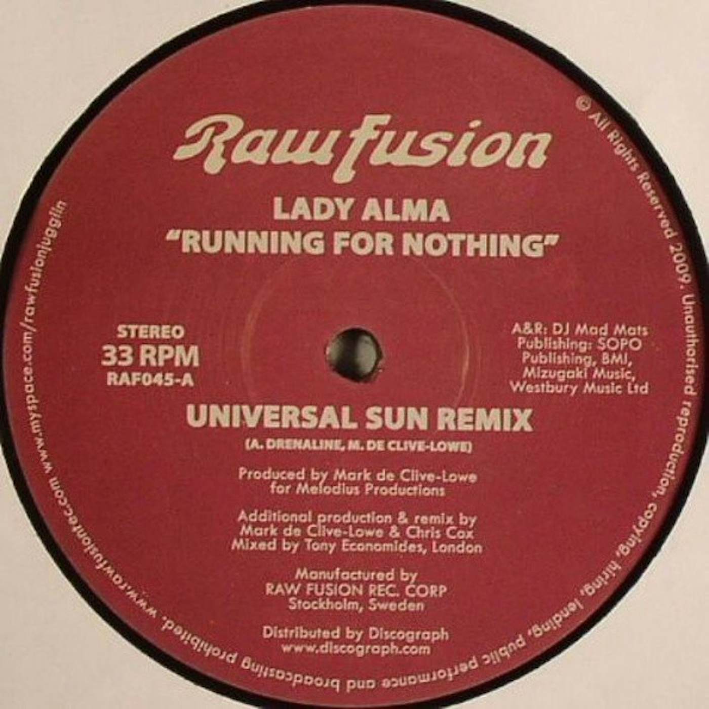 Lady Alma RUNNING FOR NOTHING Vinyl Record