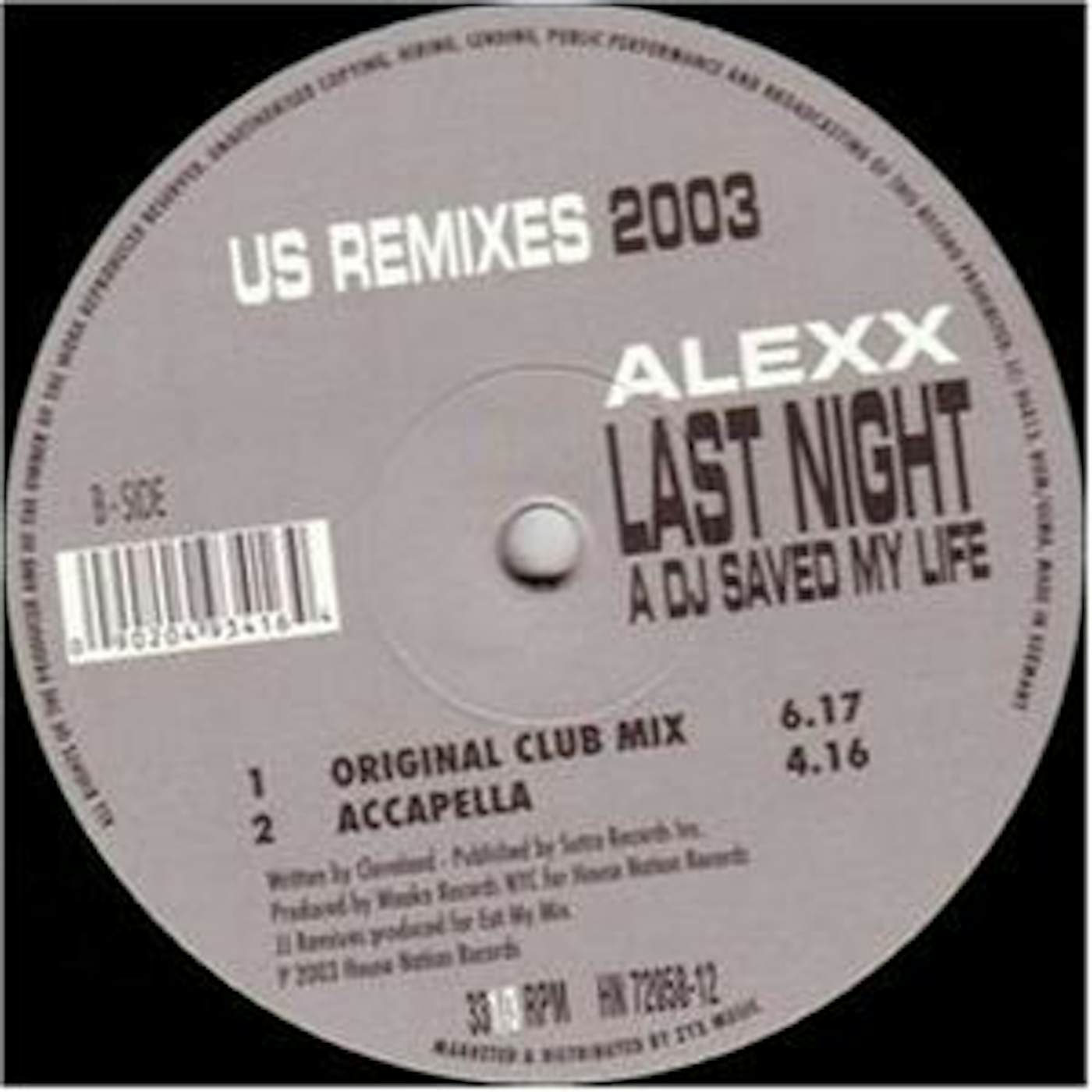 Alexx LAST NIGHT A DJ SAVED MY LIFE Vinyl Record