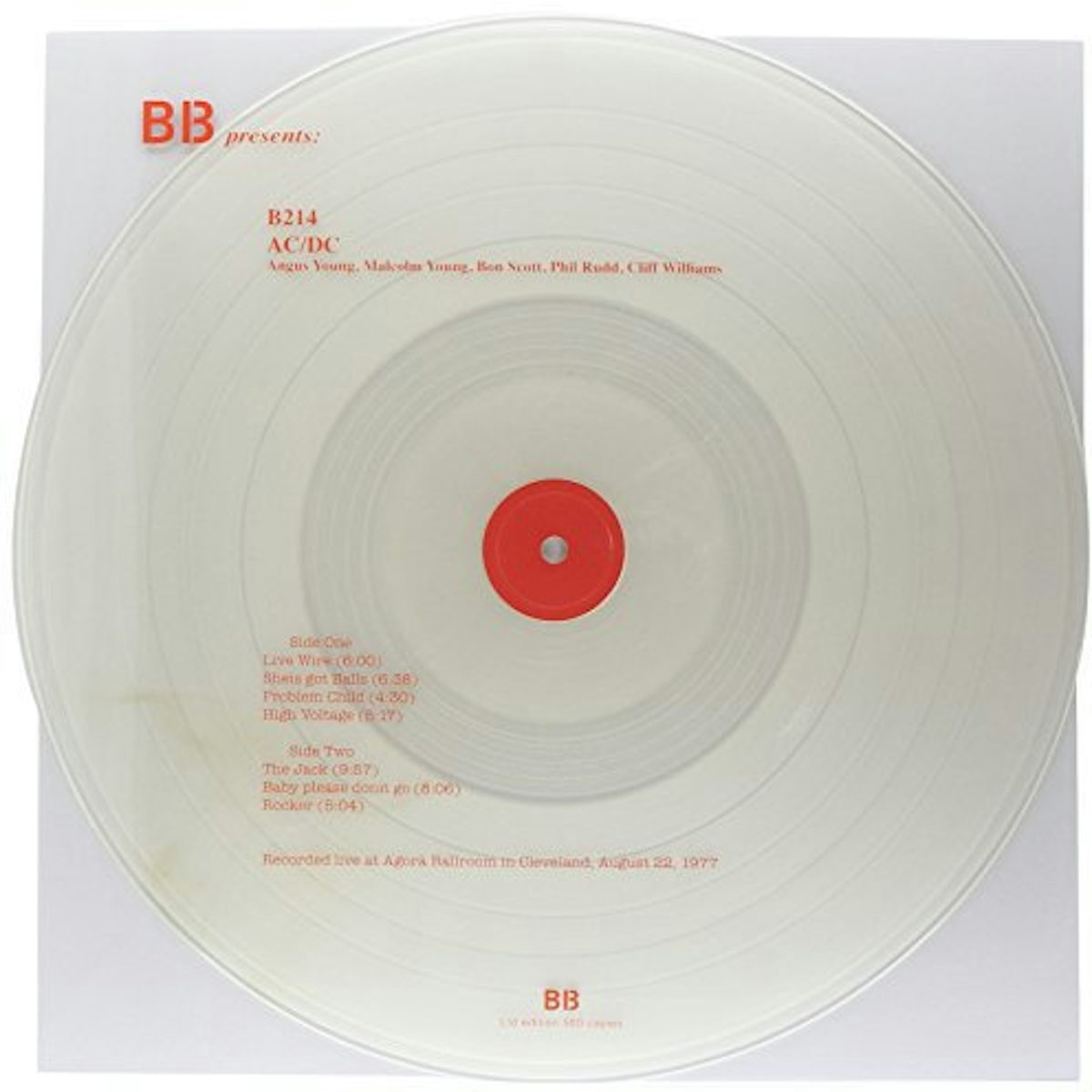 AC/DC LIVE AT AGORA' BALLROOM IN CLEVELAND AUGUST 22 197 Vinyl Record