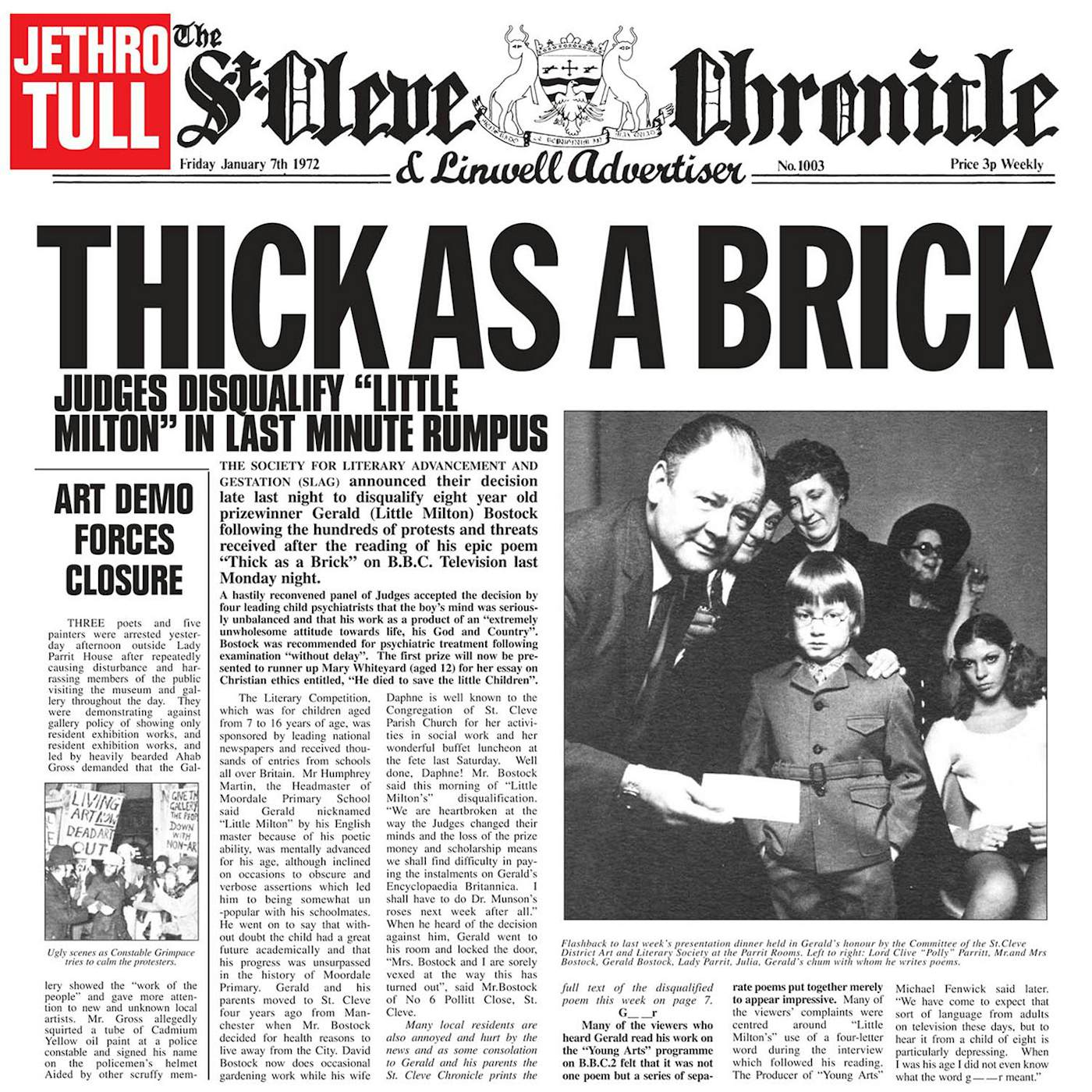 Jethro Tull signed lp by Ian Anderson Thick as a Brick original newspaper  issue