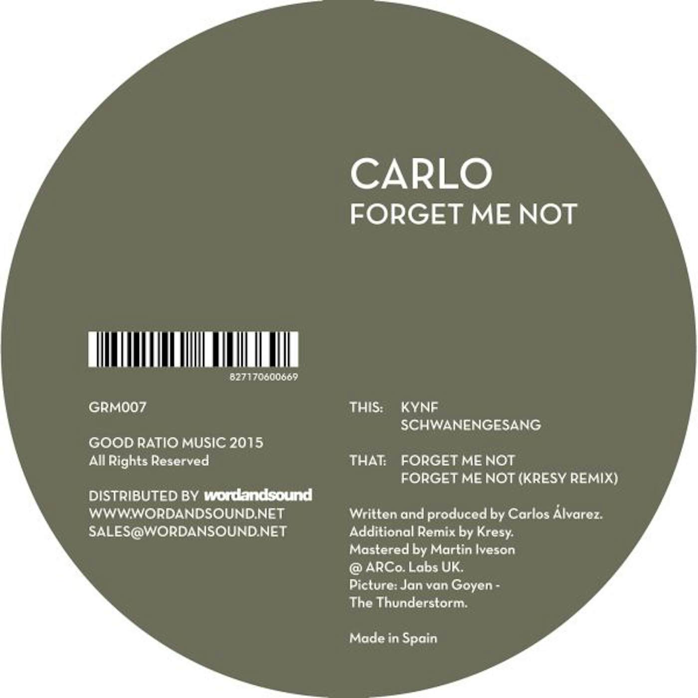 Carlo FORGET ME NOT Vinyl Record
