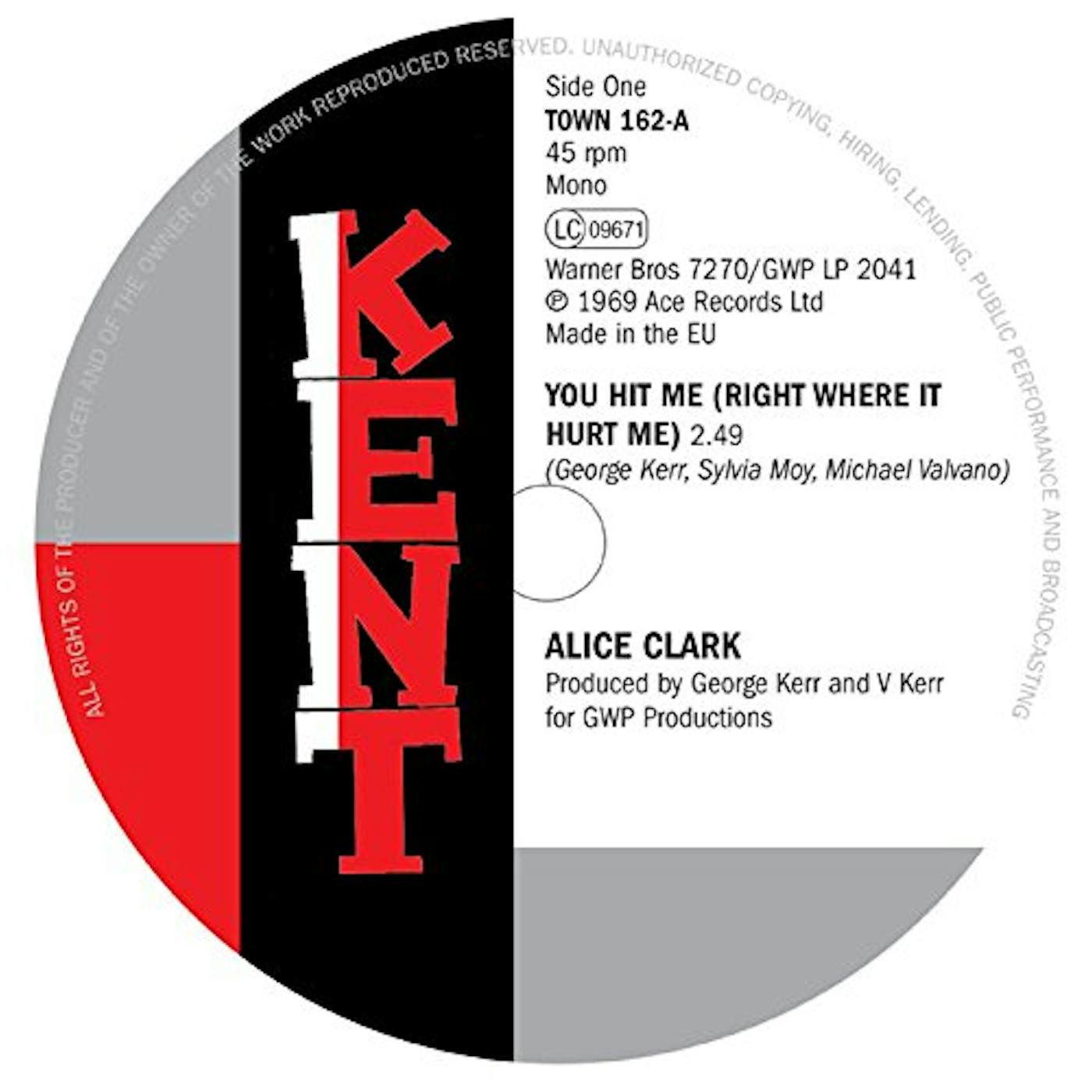Alice Clark YOU HIT ME (RIGHT WHERE IT HURT ME) / I COULDN'T Vinyl Record